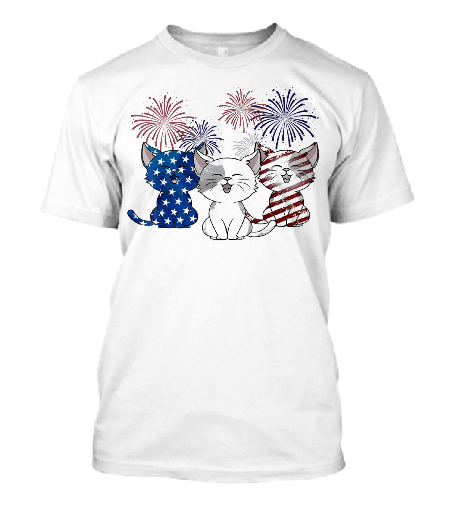 Retro Vintage Cat American Flag Fireworks 4th Of July T-Shirt