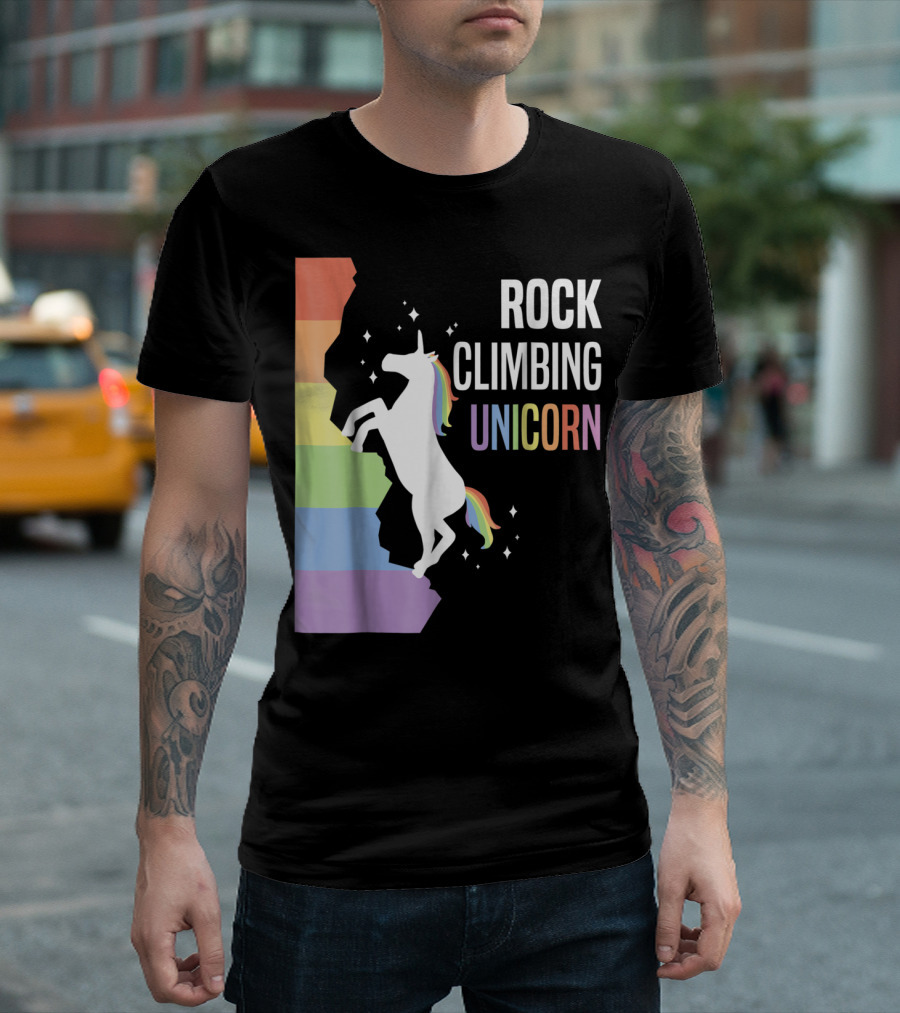Rock Climbing Unicorn Funny Rainbow Climber Adventure T-Shirt