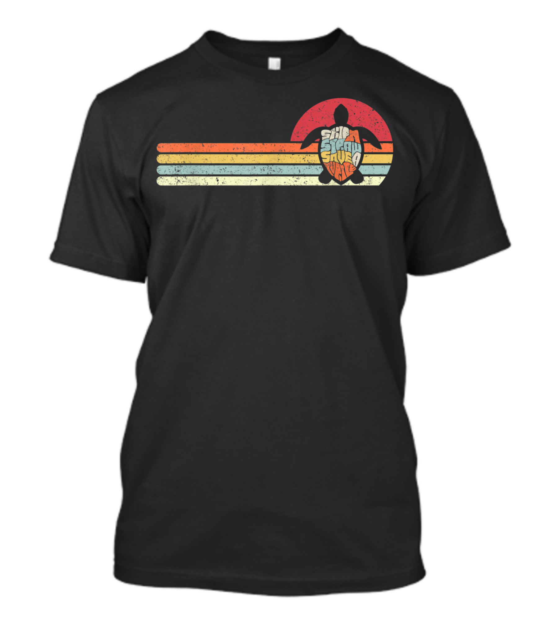 Save The Turtles Skip A Straw Retro Sunset T-Shirt