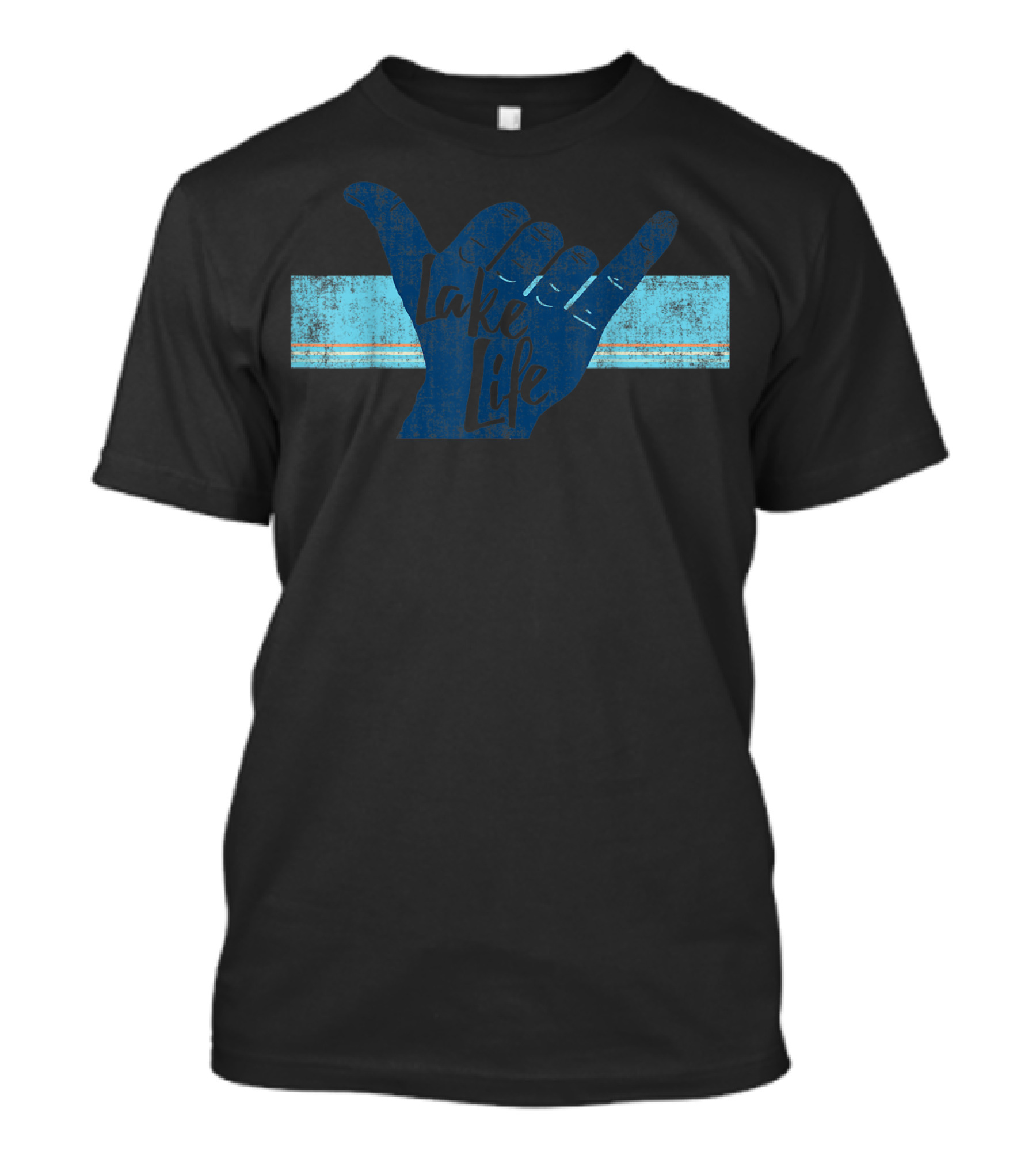 Lake Life Shaka Hand Gesture Vintage Blue Stripe T-Shirt