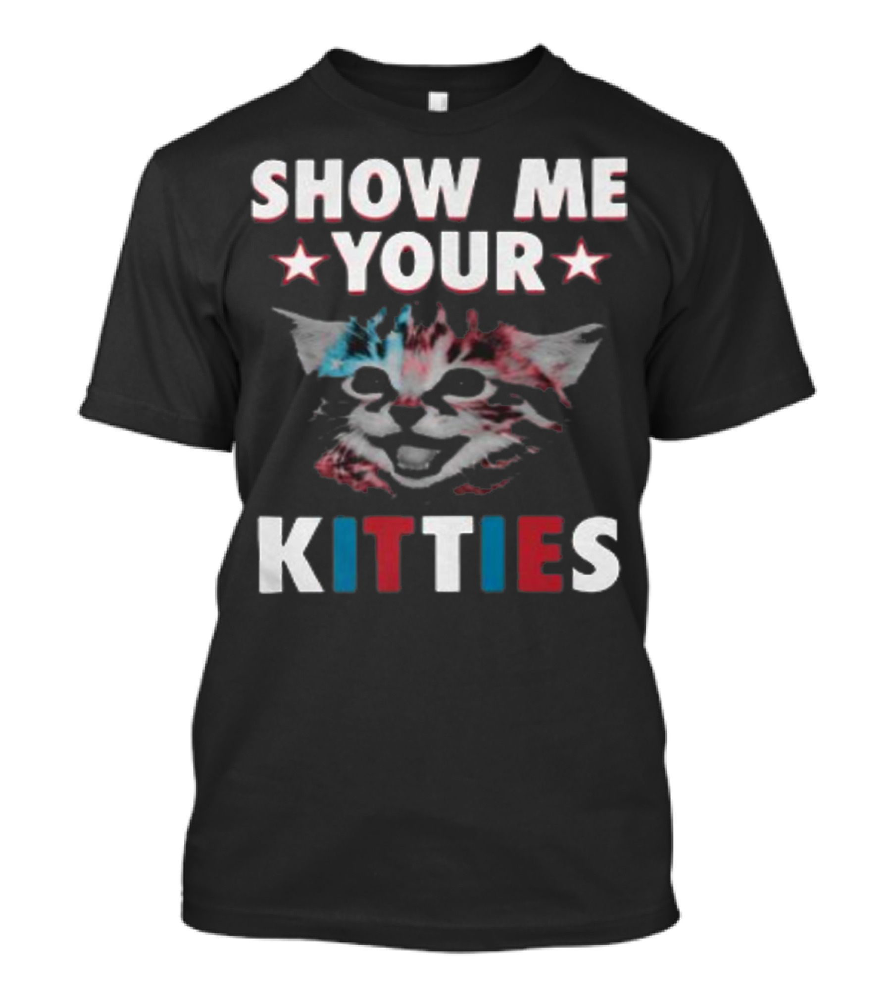 SHOW ME YOUR KITTIES Funny Cat Lover Patriotic Colors Stars Kitty T-Shirt