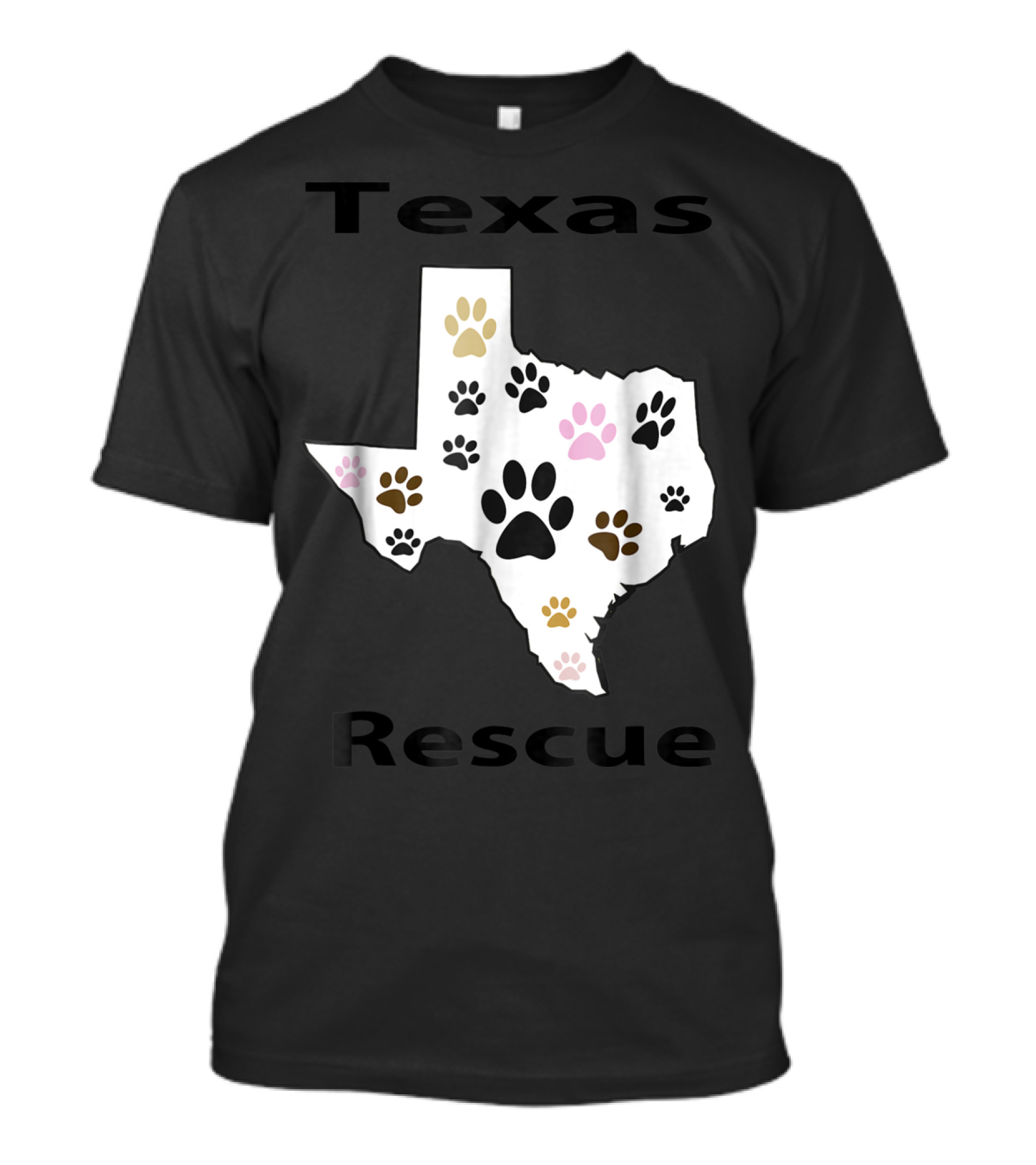 Texas Rescue Map With Multicolored Pet Paw Footprints T-Shirt
