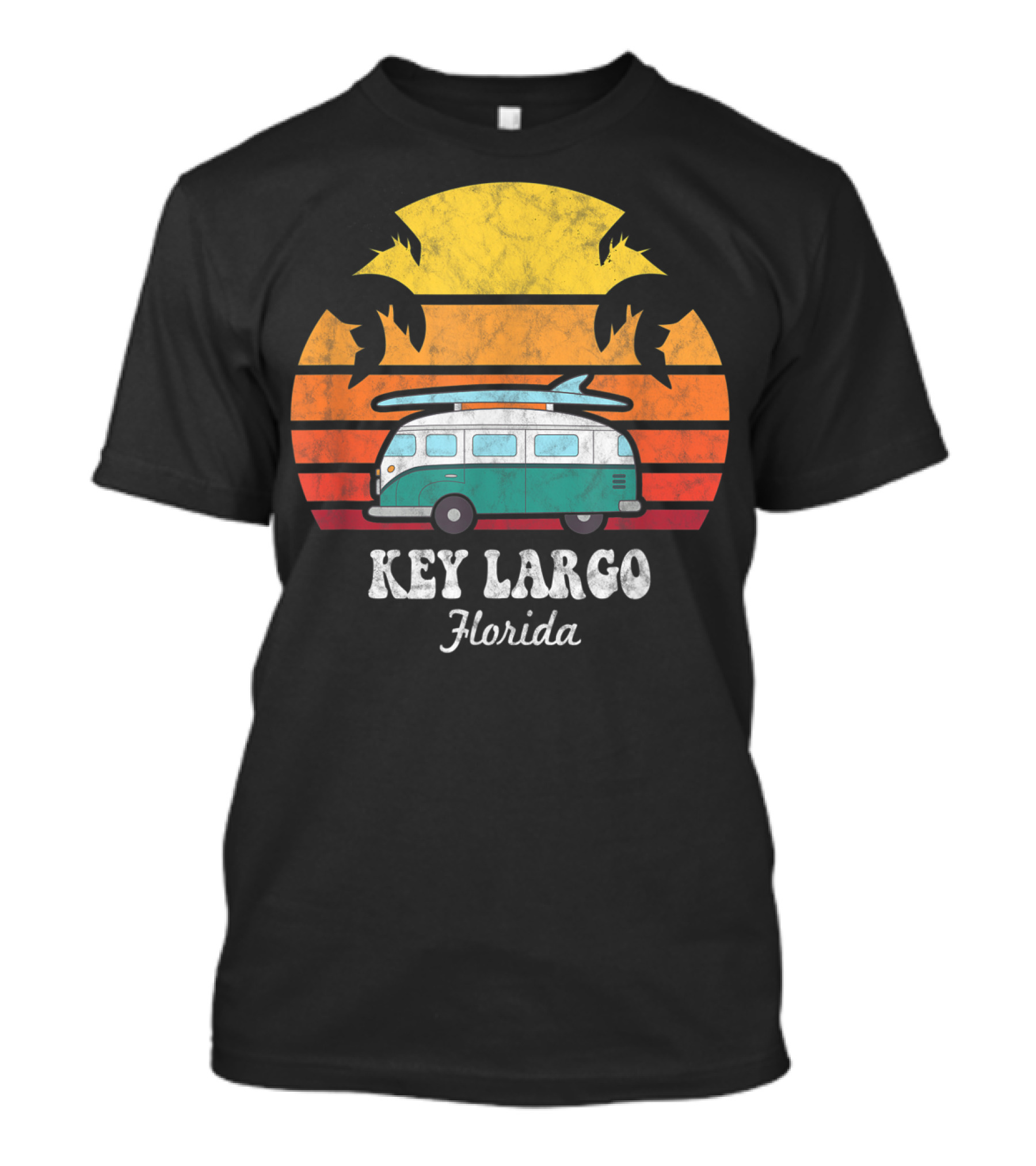 Key Largo Florida VW Camper Retro Sunset Palms Surfing 80S T-Shirt