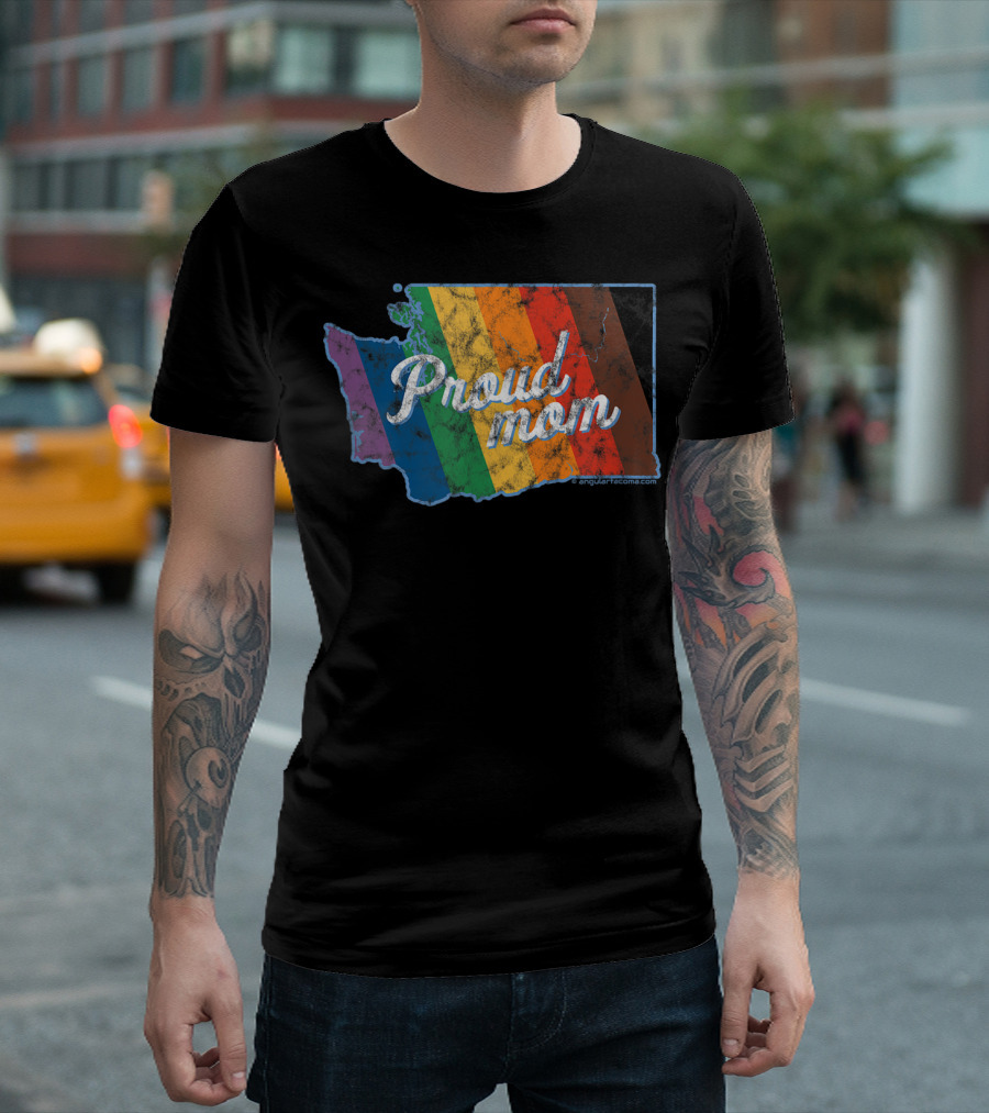 Proud Mom Rainbow Washington State Map T-Shirt