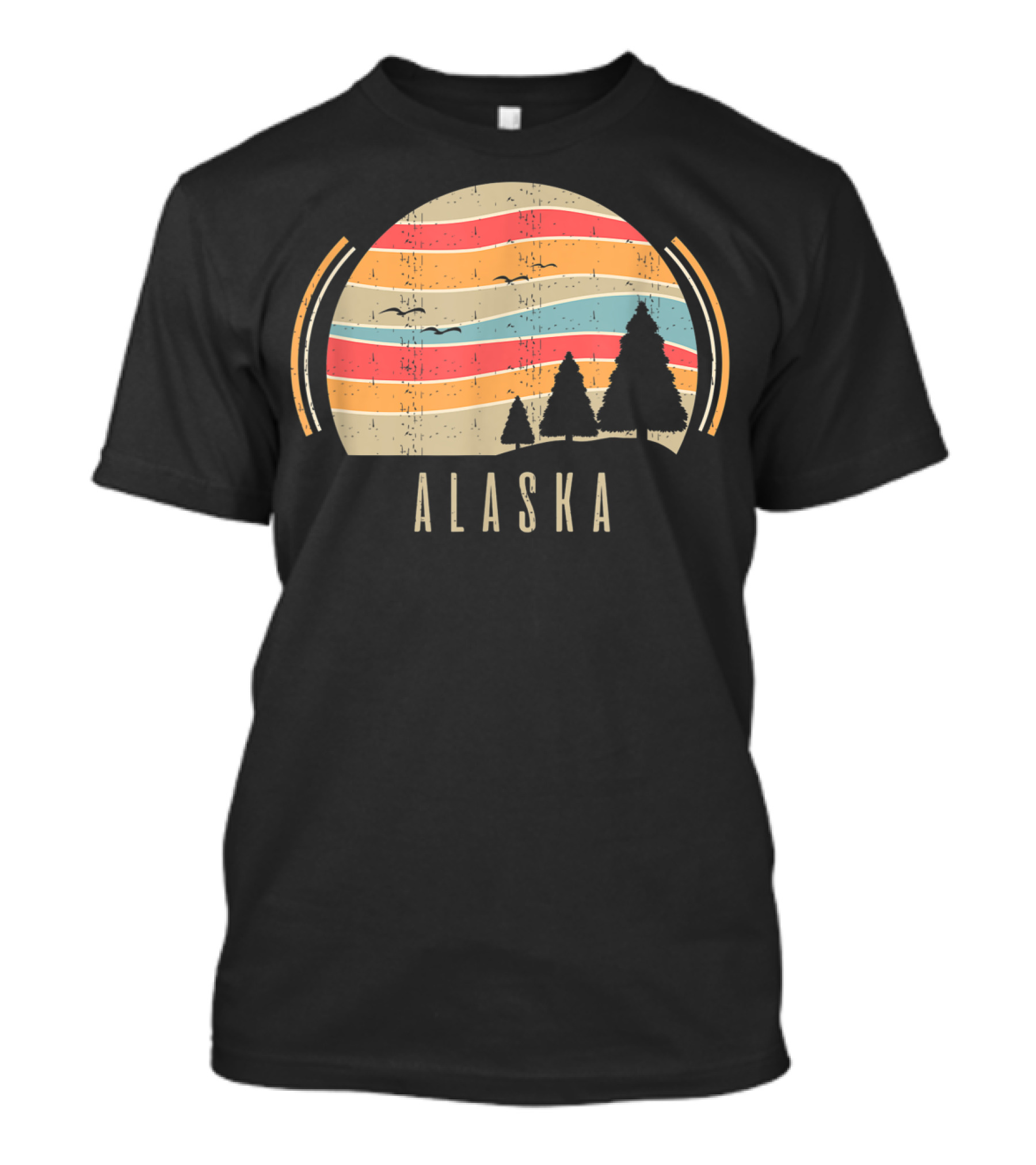 Retro Alaska Home Alaska State Trees Sunset Lines T-Shirt