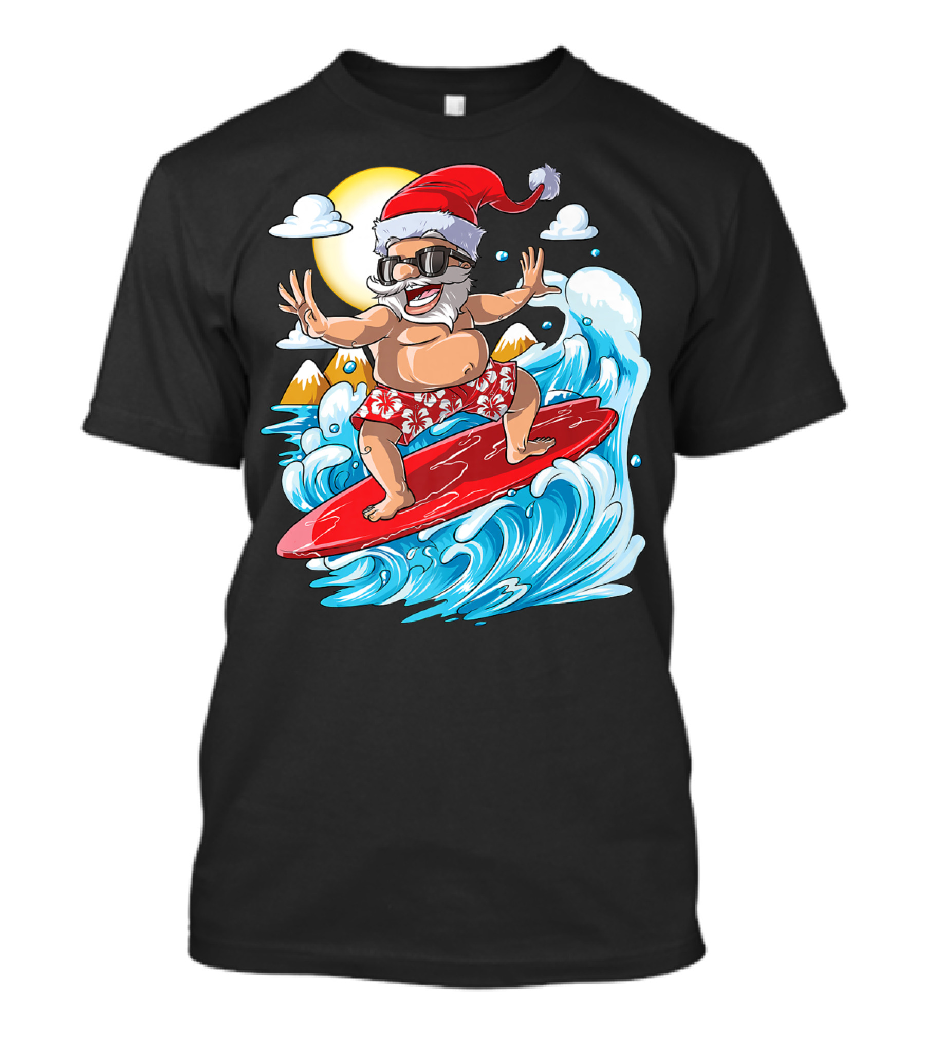 Santa Surfing Hawaiian Christmas Summer Surfing Adventure T-Shirt