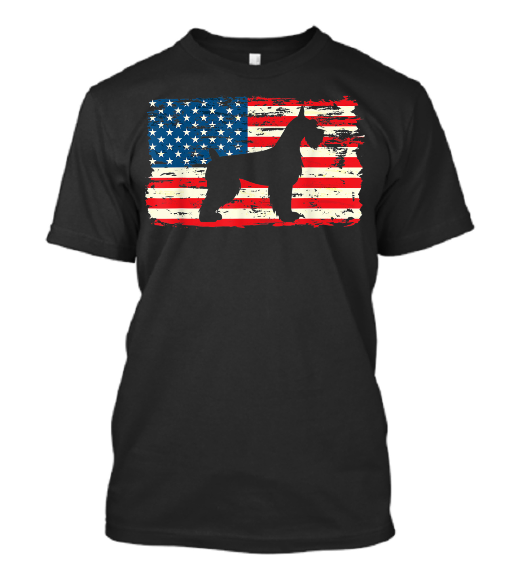 Schnauzer Silhouette With American Flag Background Patriot Dog Breed T-Shirt