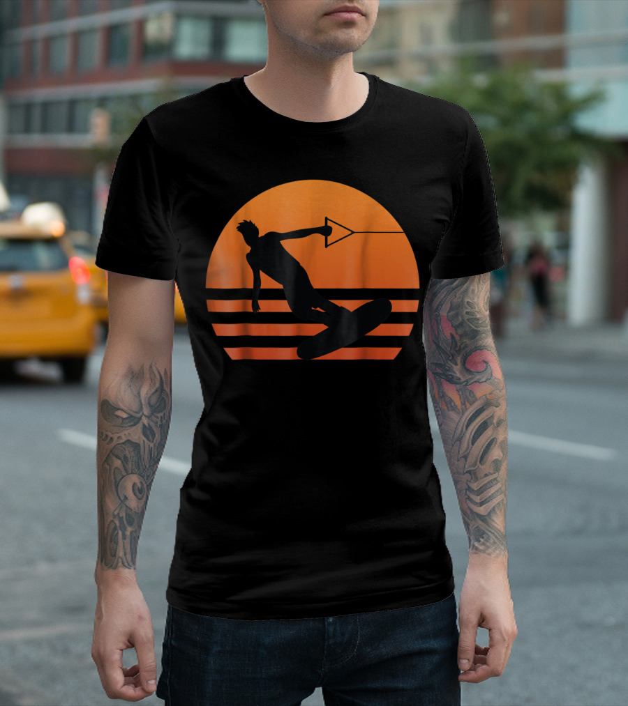 Sunset Wakeboarder Silhouette on Water at Sunset T-Shirt