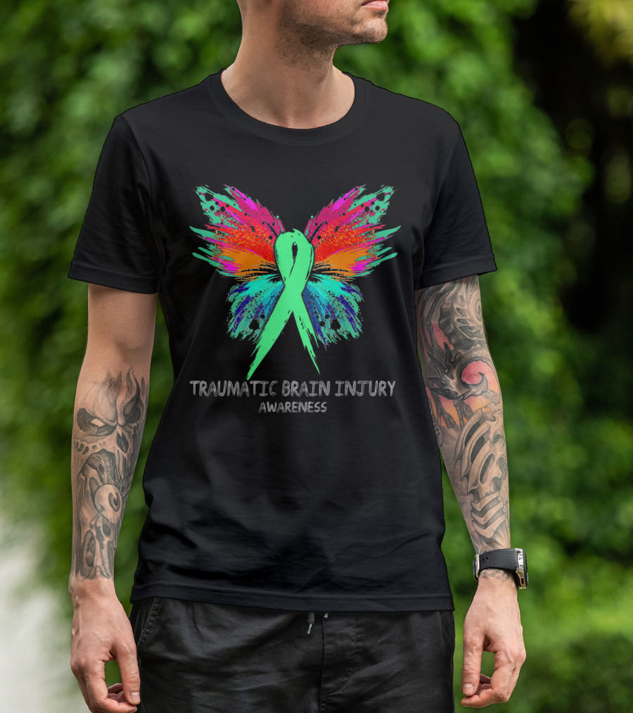Traumatic Brain Injury Awareness Butterfly Ribbon Wings T-Shirt
