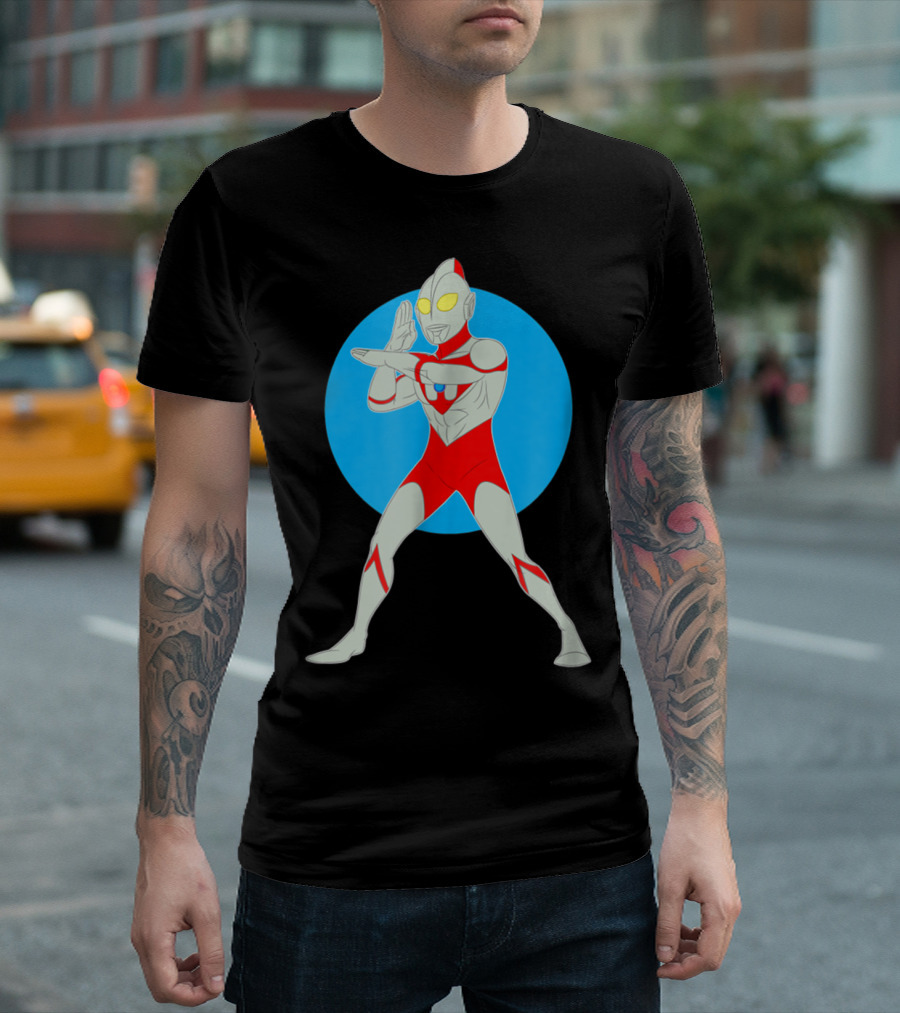 Ultraman Iconic Pose with Blue Circle Background T-Shirt