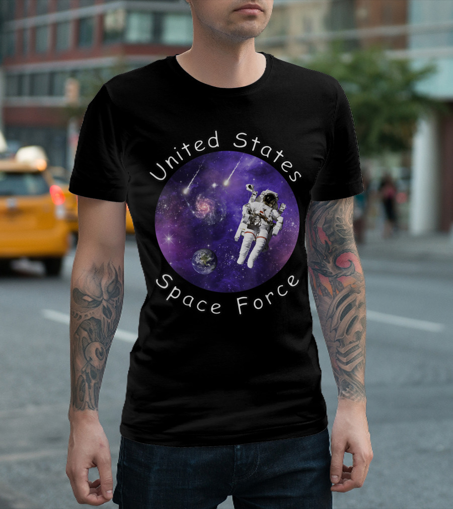 United States Space Force Astronaut Floating In Cosmic Galaxy T-Shirt