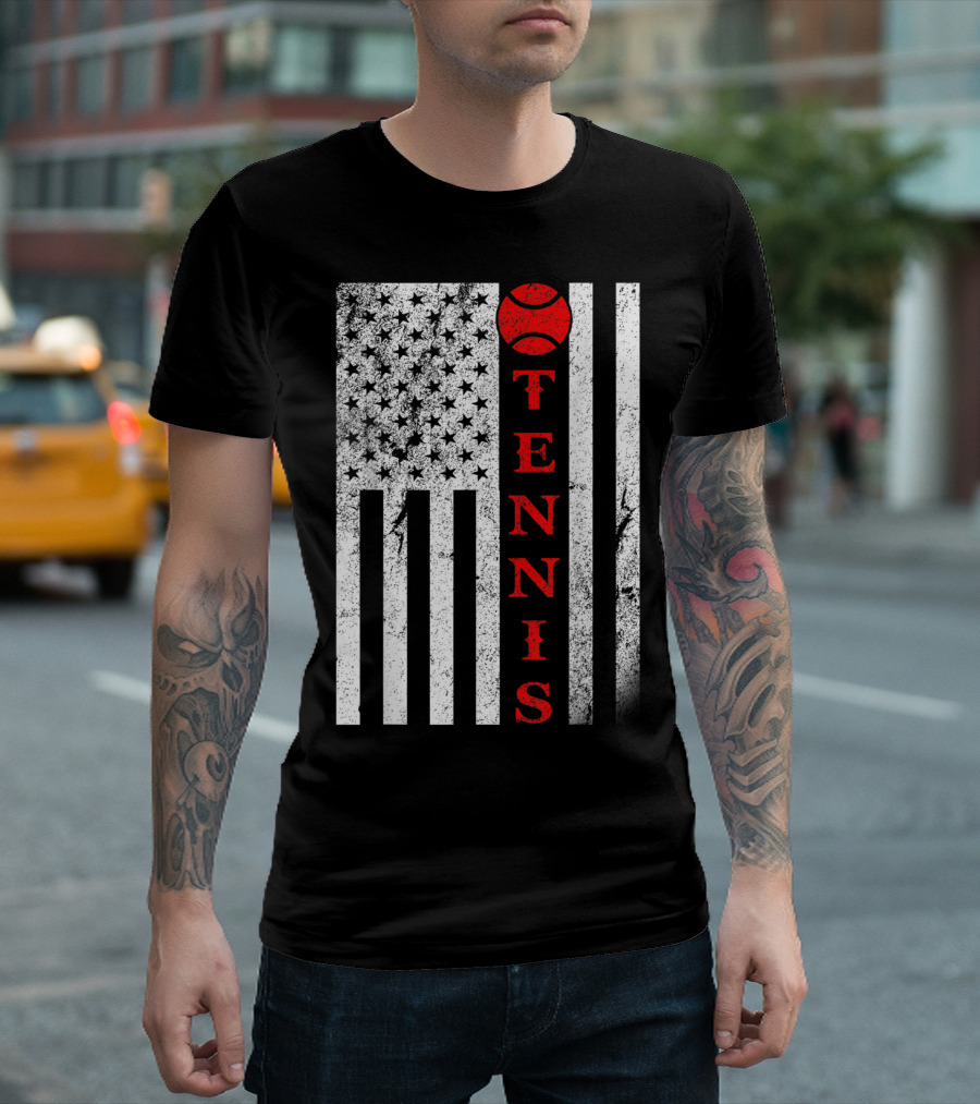 Vintage American Flag Red Tennis USA T-Shirt