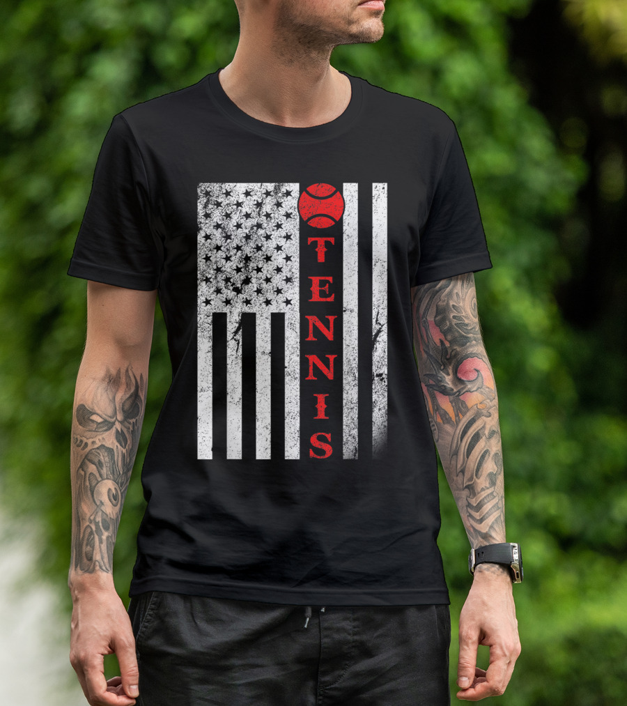Vintage American Flag Red Tennis USA T-Shirt