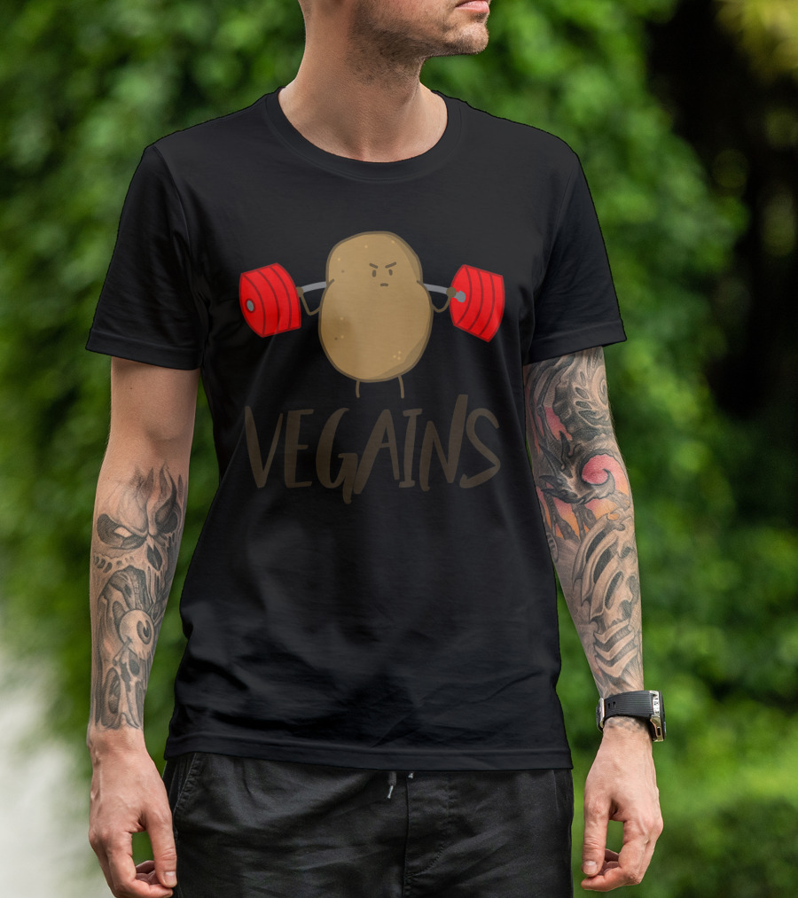 VEGAINS Potato Lifting Weights Plant Powered T-Shirt
