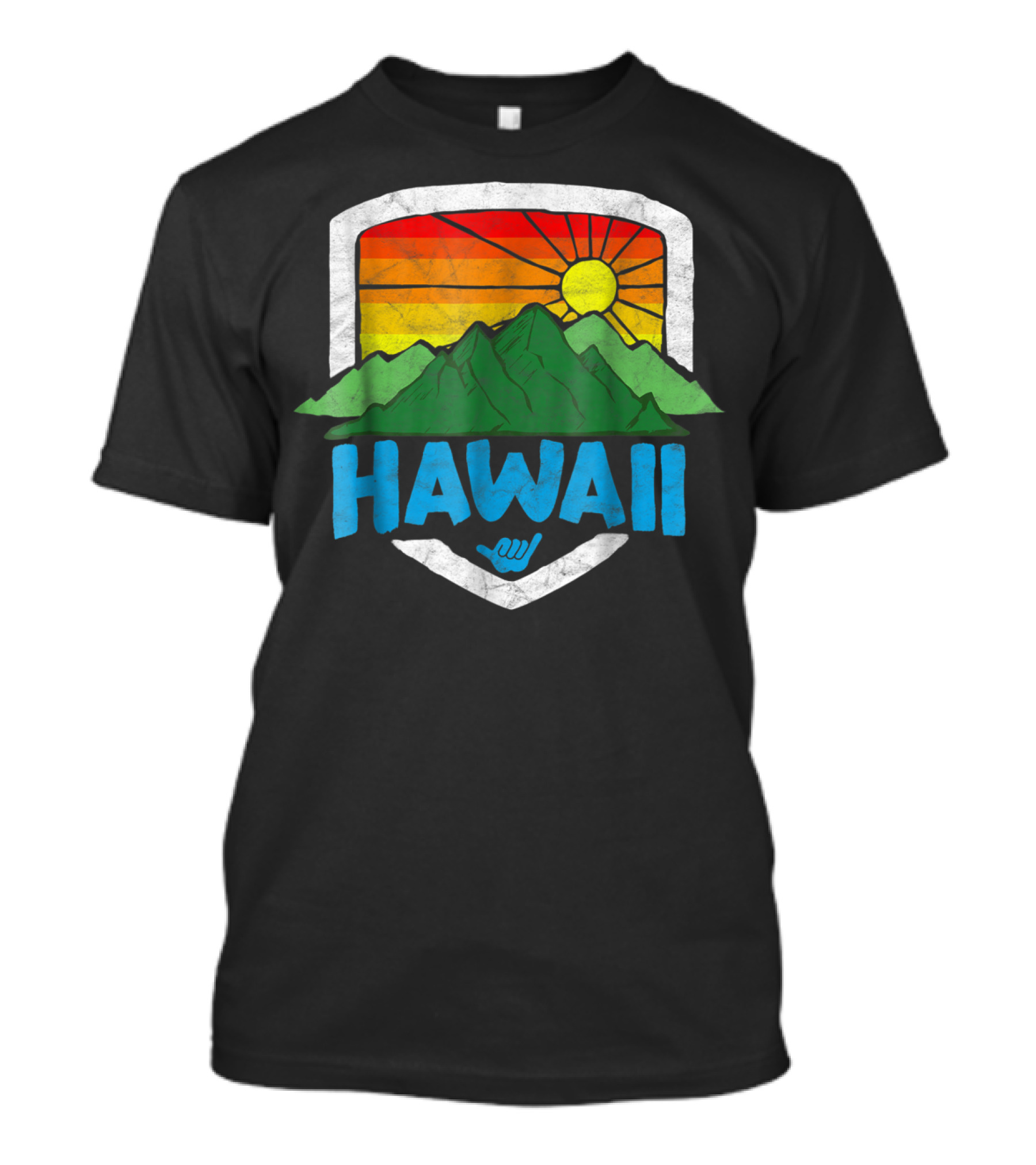 Hawaii Vintage Rainbow Sun Graphic With Mountains T-Shirt