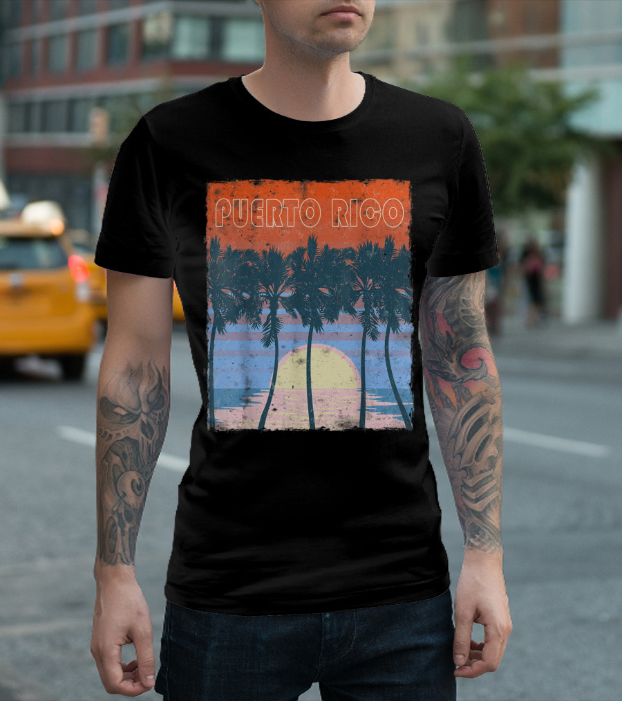 Vintage Sunset Puerto Rico Palm Trees Souvenir T-Shirt
