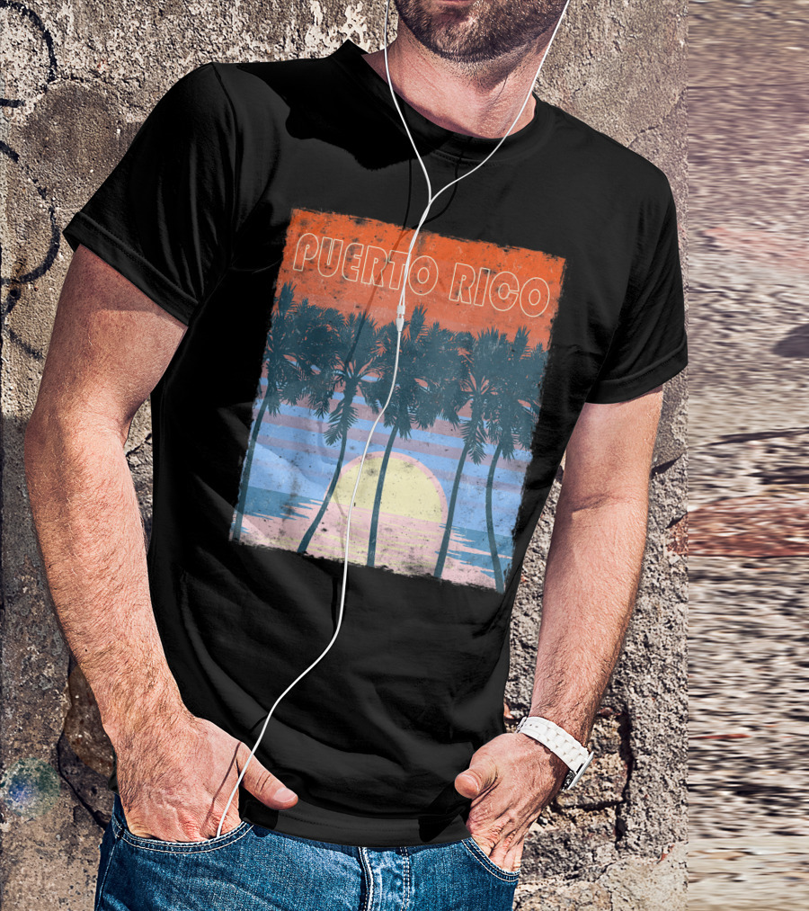 Vintage Sunset Puerto Rico Palm Trees Souvenir T-Shirt