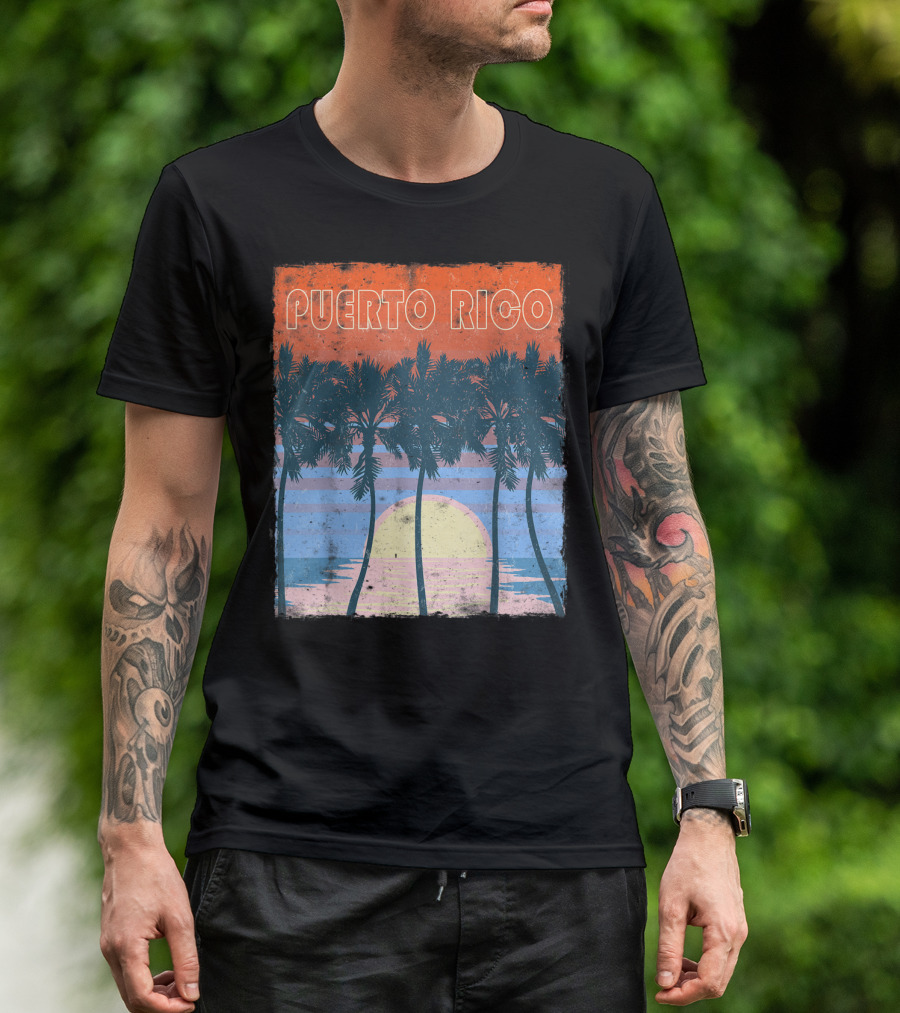 Vintage Sunset Puerto Rico Palm Trees Souvenir T-Shirt