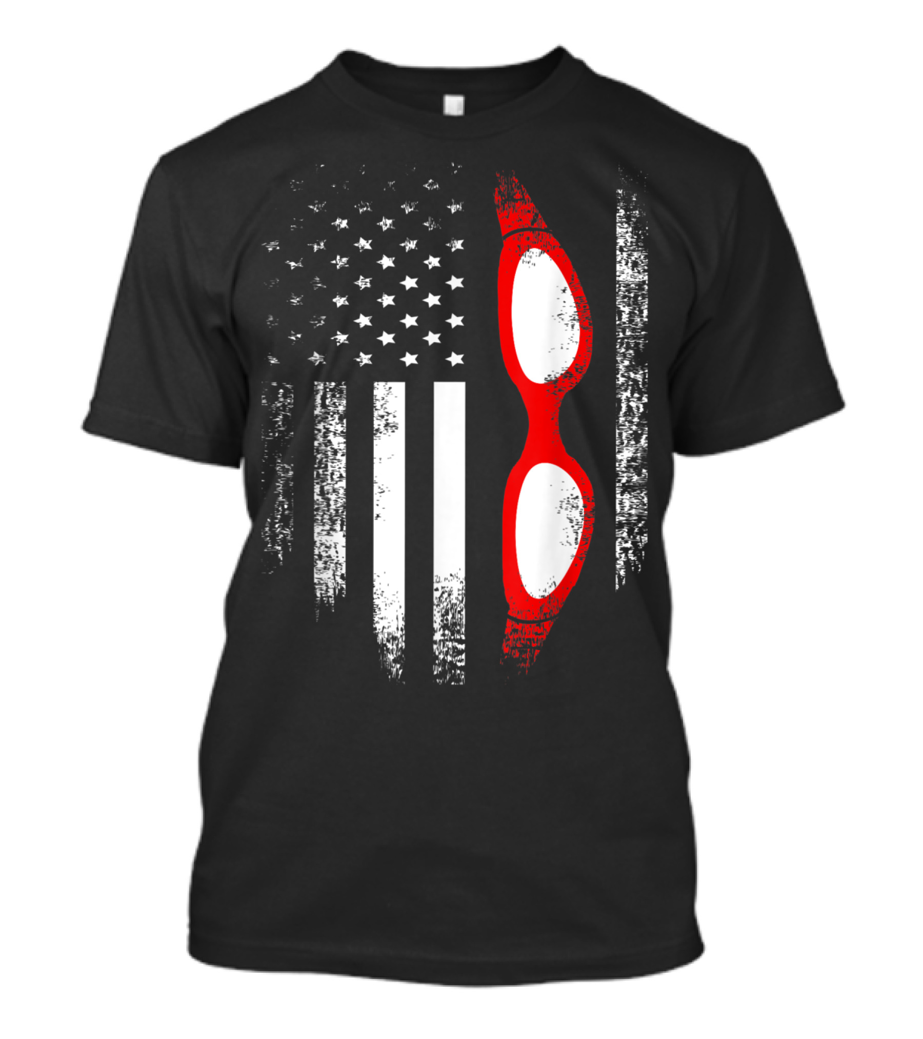 Vintage USA American Flag Red White Swim Goggles T-Shirt