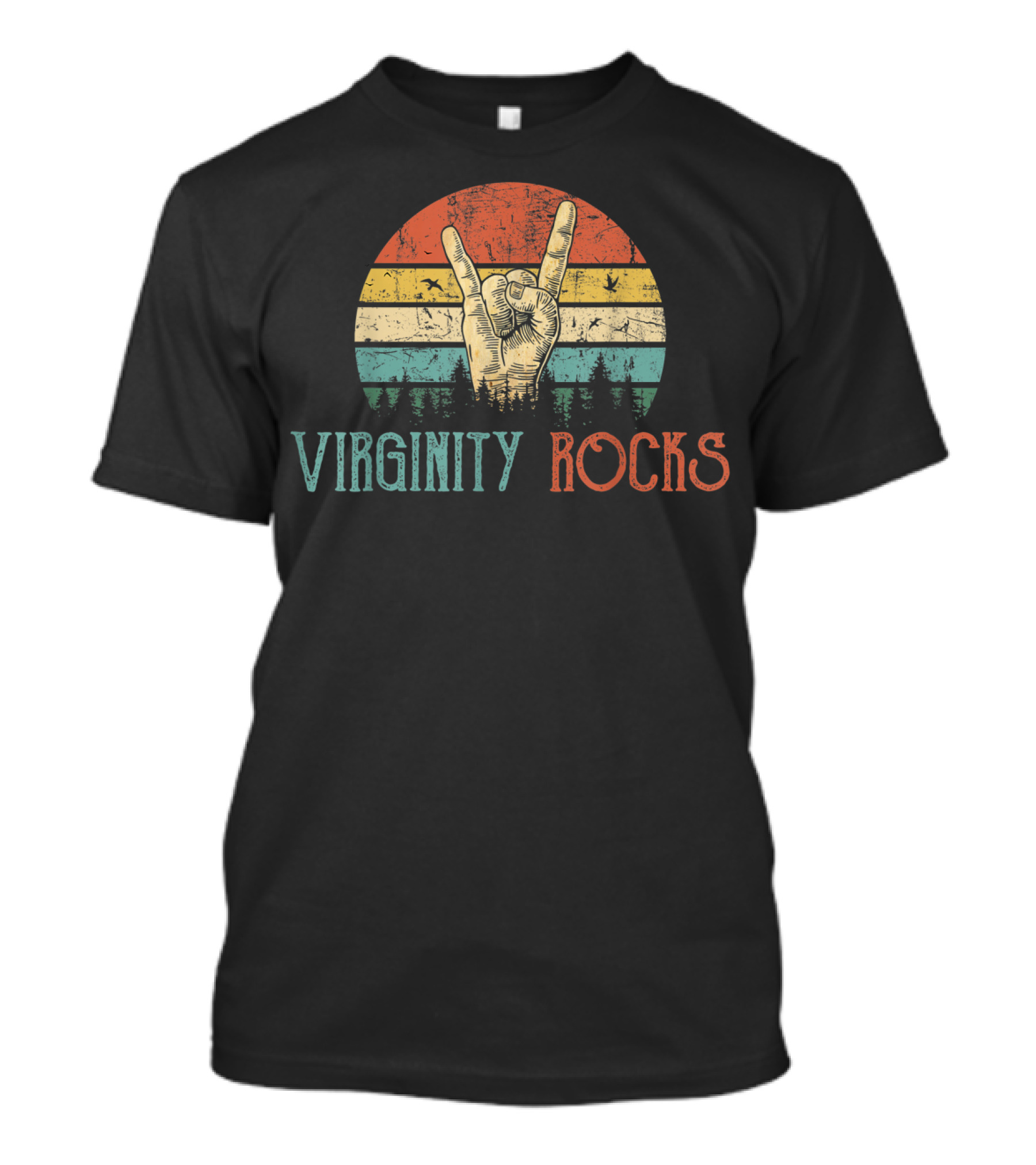 Virginity Rocks Hand Sign Retro Stripes T-Shirt