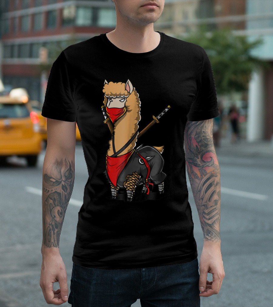 Llama Ninja Samurai Alpaca Martial Arts Warriors T-Shirt