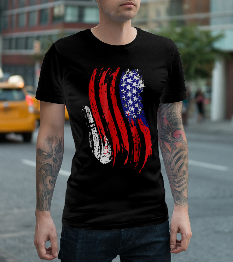 USA Patriotic Flag Tenpin Bowling T-Shirt