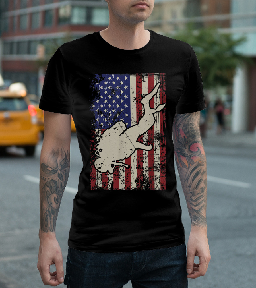 Usa Flag Scuba Diving Diver Freediving Retro T-Shirt
