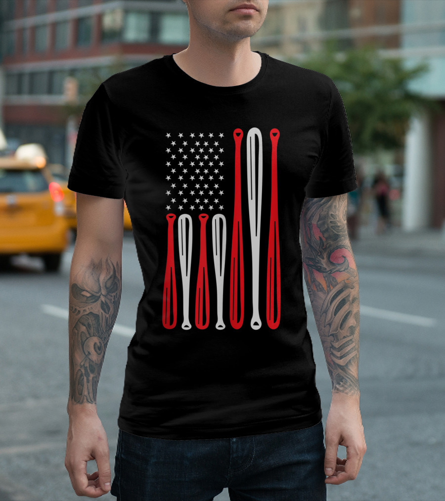 Vintage American Flag Baseball Bats And Stars T-Shirt