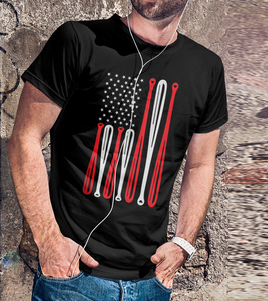 Vintage American Flag Baseball Bats And Stars T-Shirt