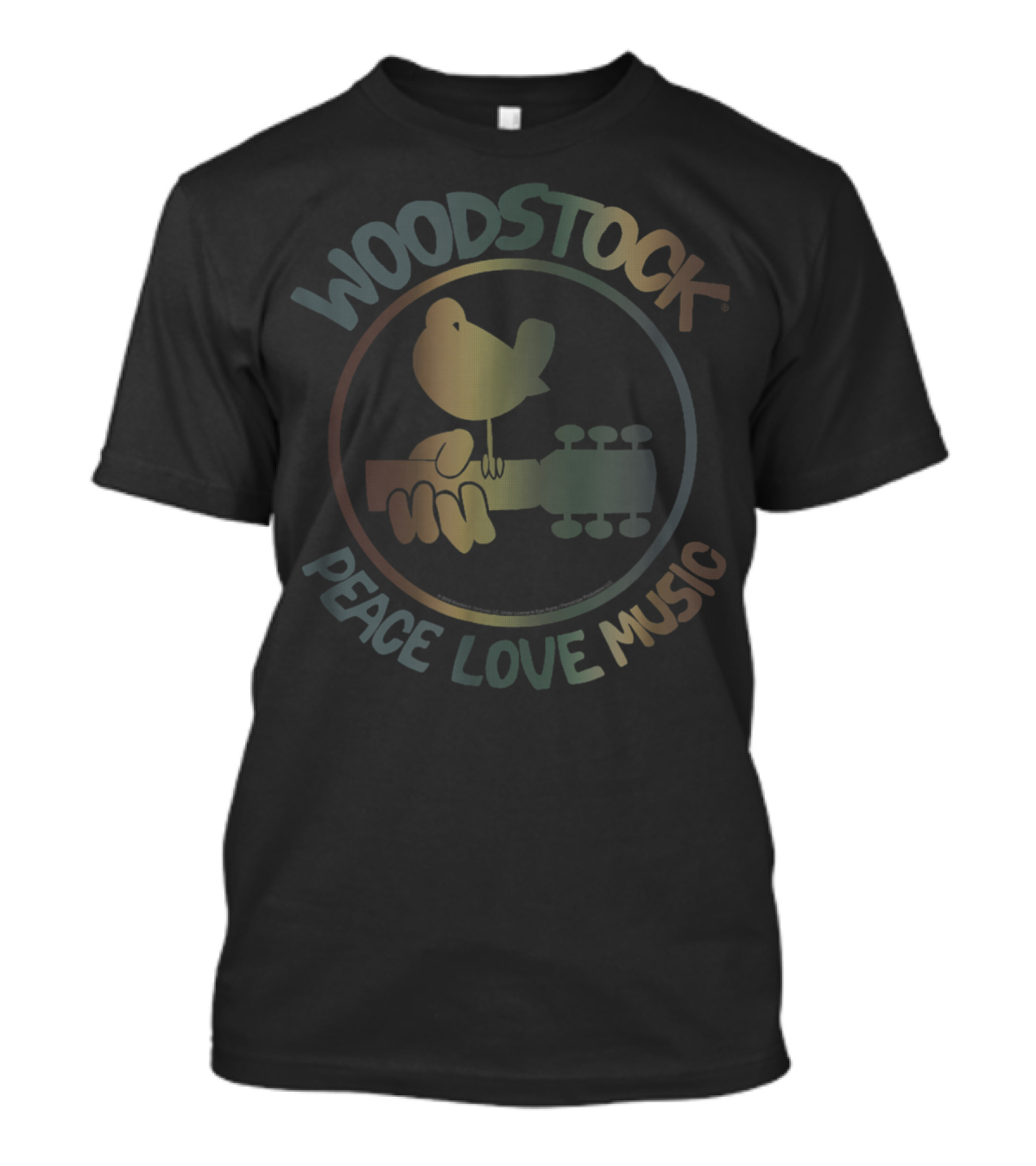 Woodstock Peace Love Music Technicolor Birdie T-Shirt