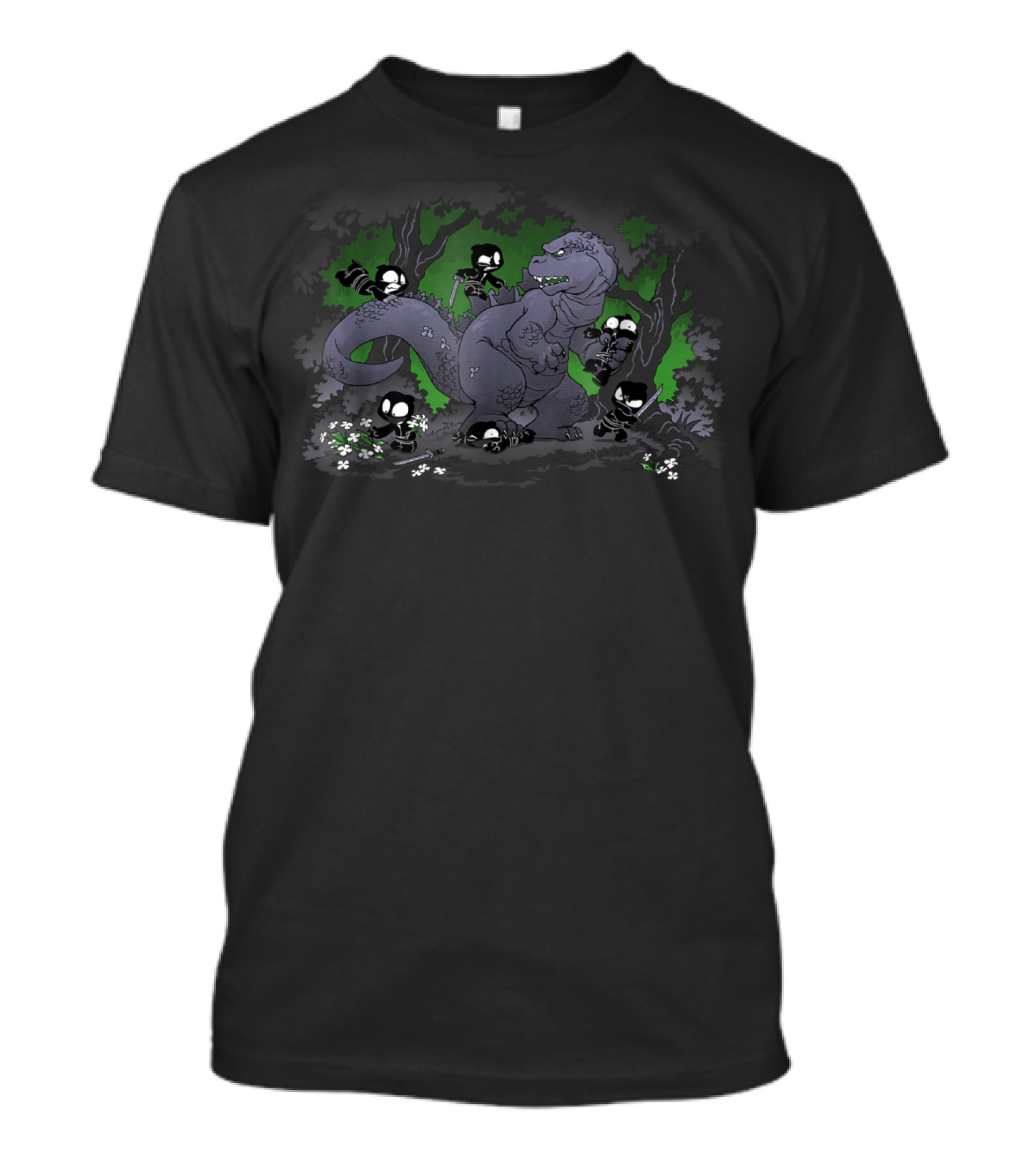 Oblivious Ninja Hide And Seek With Dinosaur In Dark Forest T-Shirt