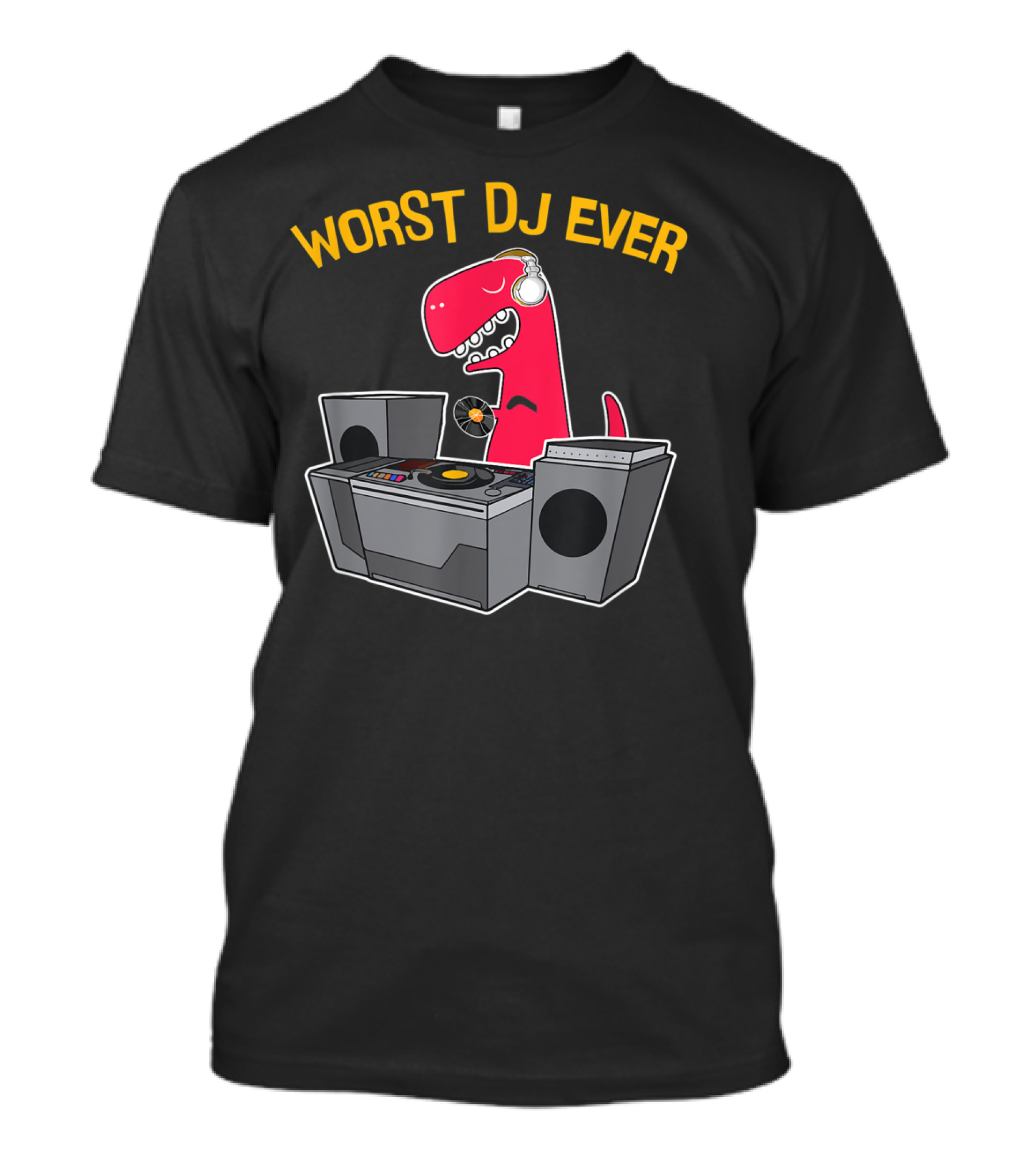 Worst DJ Ever Funny Rex Dinosaur With Headphones And Turntables T-Shirt