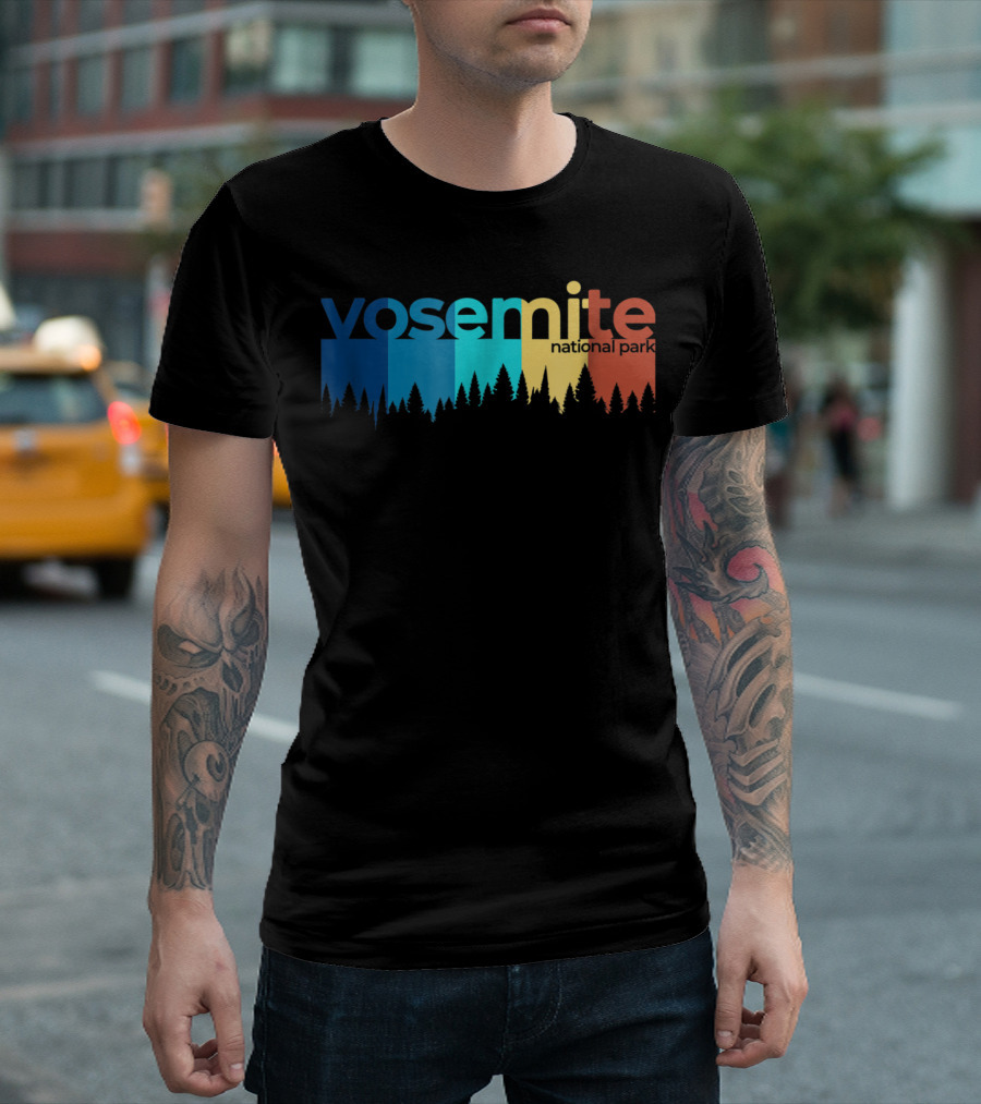 Yosemite National Park Vintage Forest Silhouette Multicolor T-Shirt