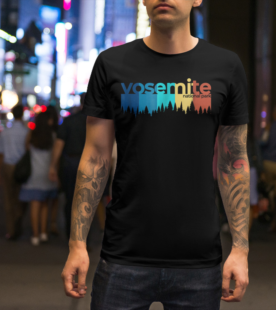 Yosemite National Park Vintage Forest Silhouette Multicolor T-Shirt