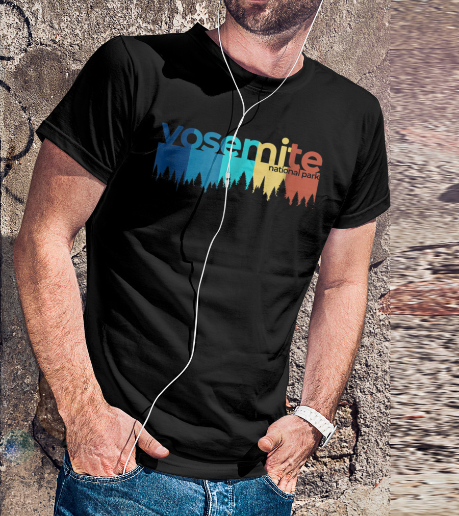 Yosemite National Park Vintage Forest Silhouette Multicolor T-Shirt