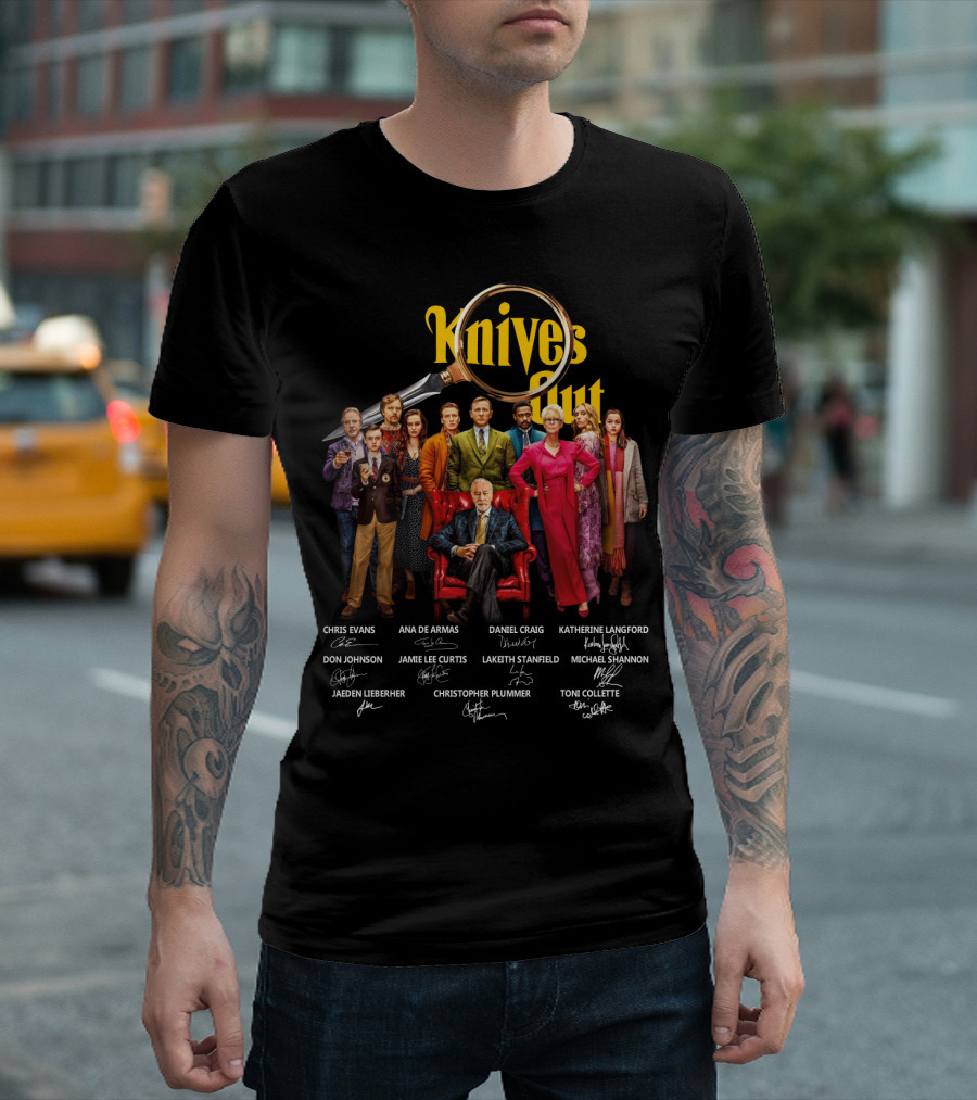 Knives Out Daniel Craig Chris Evans Ana de Armas Cast Signatures T-Shirt