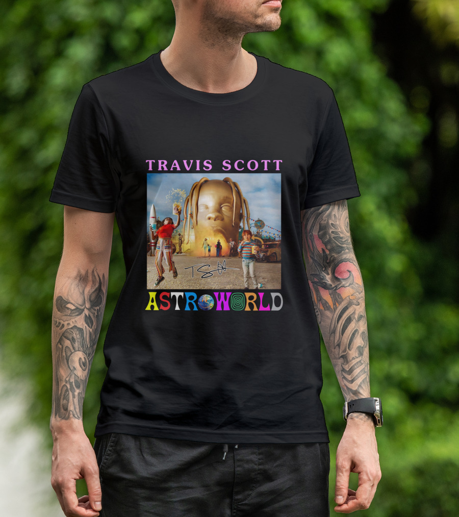 TRAVIS SCOTT ASTROWORLD Album Cover With Iconic Head And Signature T-Shirt