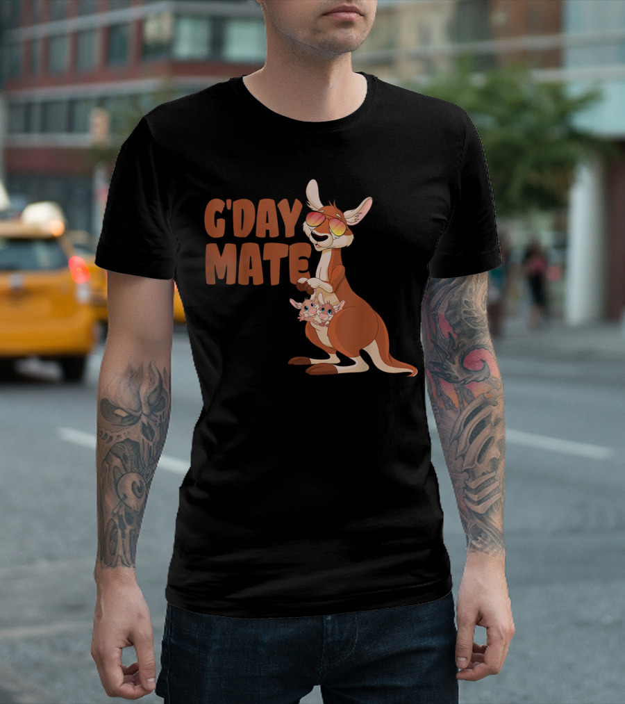 G'day Mate Funny Sunglasses Kangaroo with Joeys T-Shirt