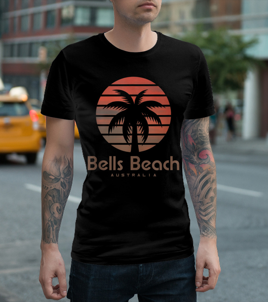 Bells Beach Australia Travel Vacation Sunset Palm Tree T-Shirt