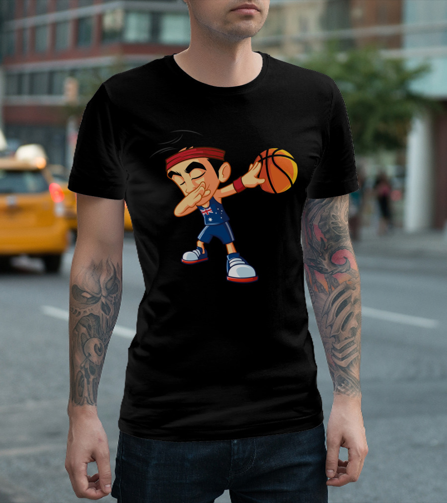 Dabbing Basketball Boy with Australia Flag Jersey and Headband T-Shirt
