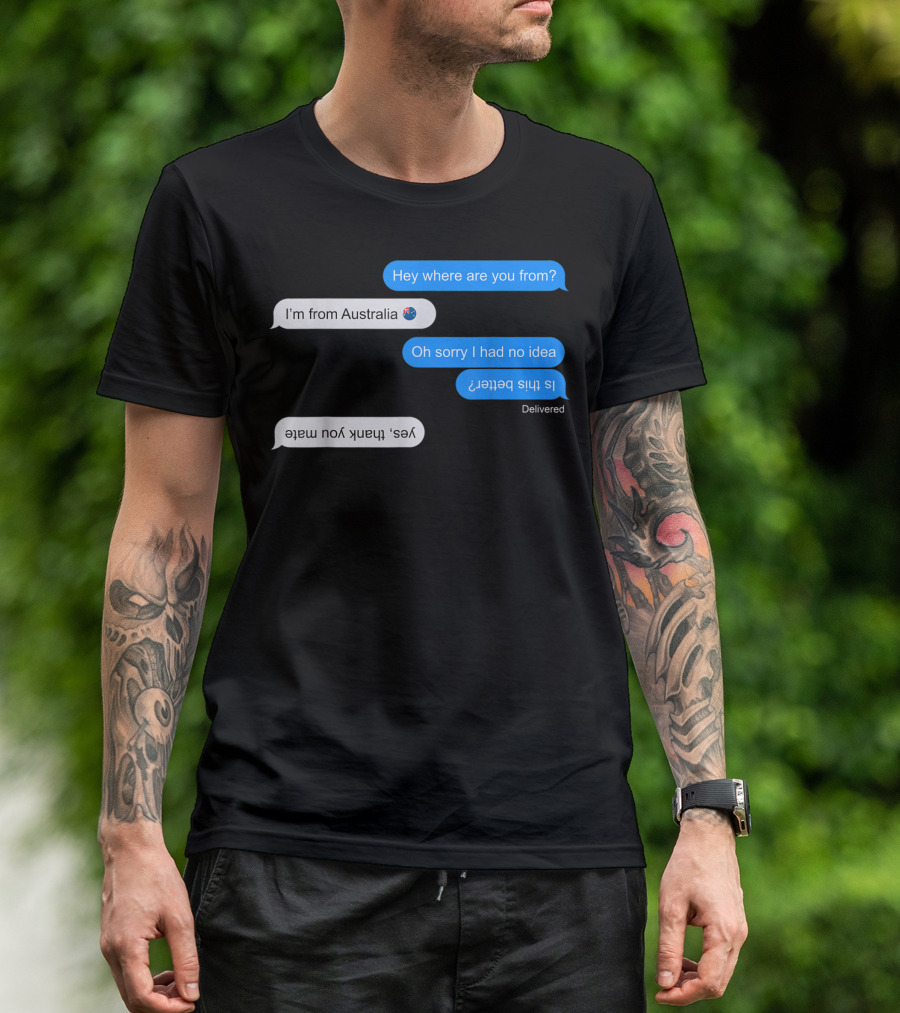 Australia Text Chat Upside Down Funny I'm From Australia Emoji T-Shirt