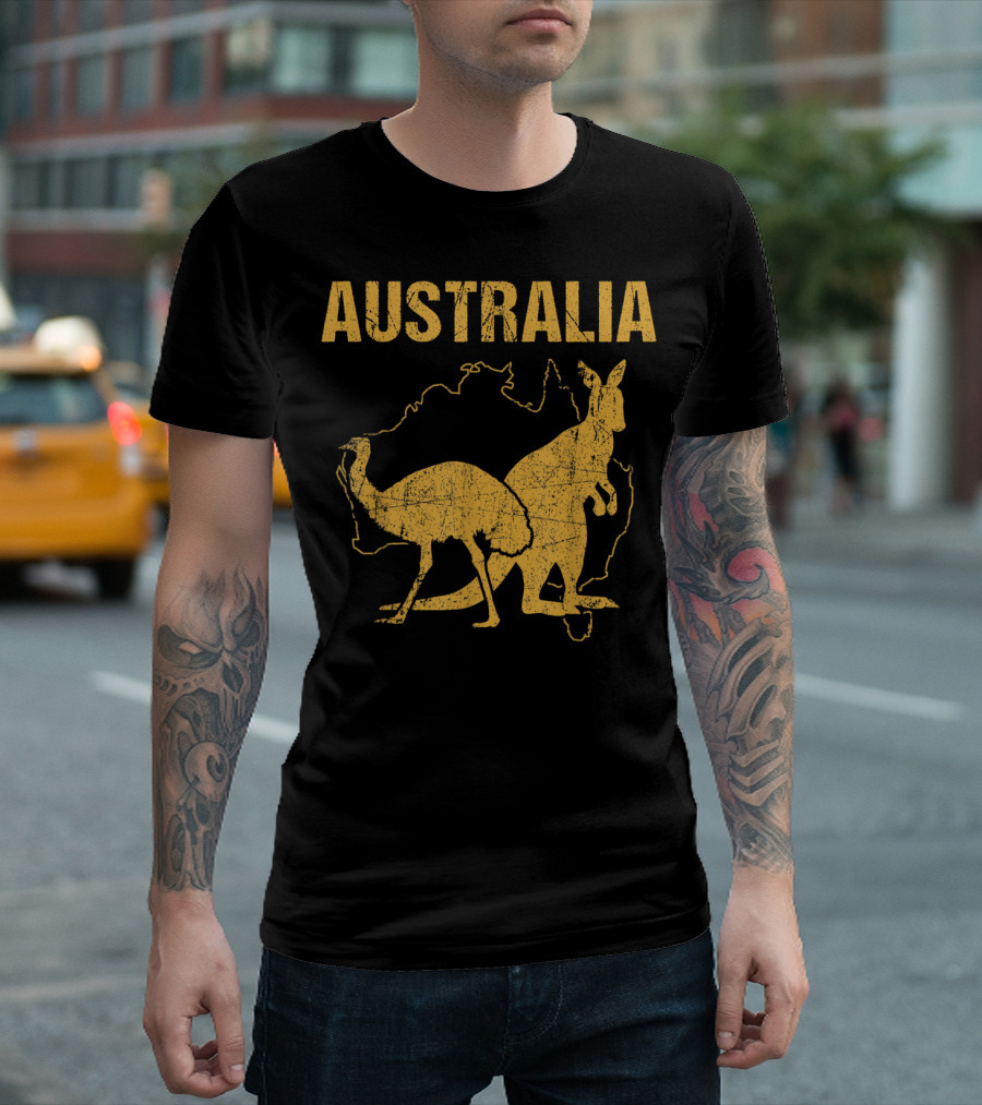 Australia Emu and Kangaroo Silhouette Outline T-Shirt