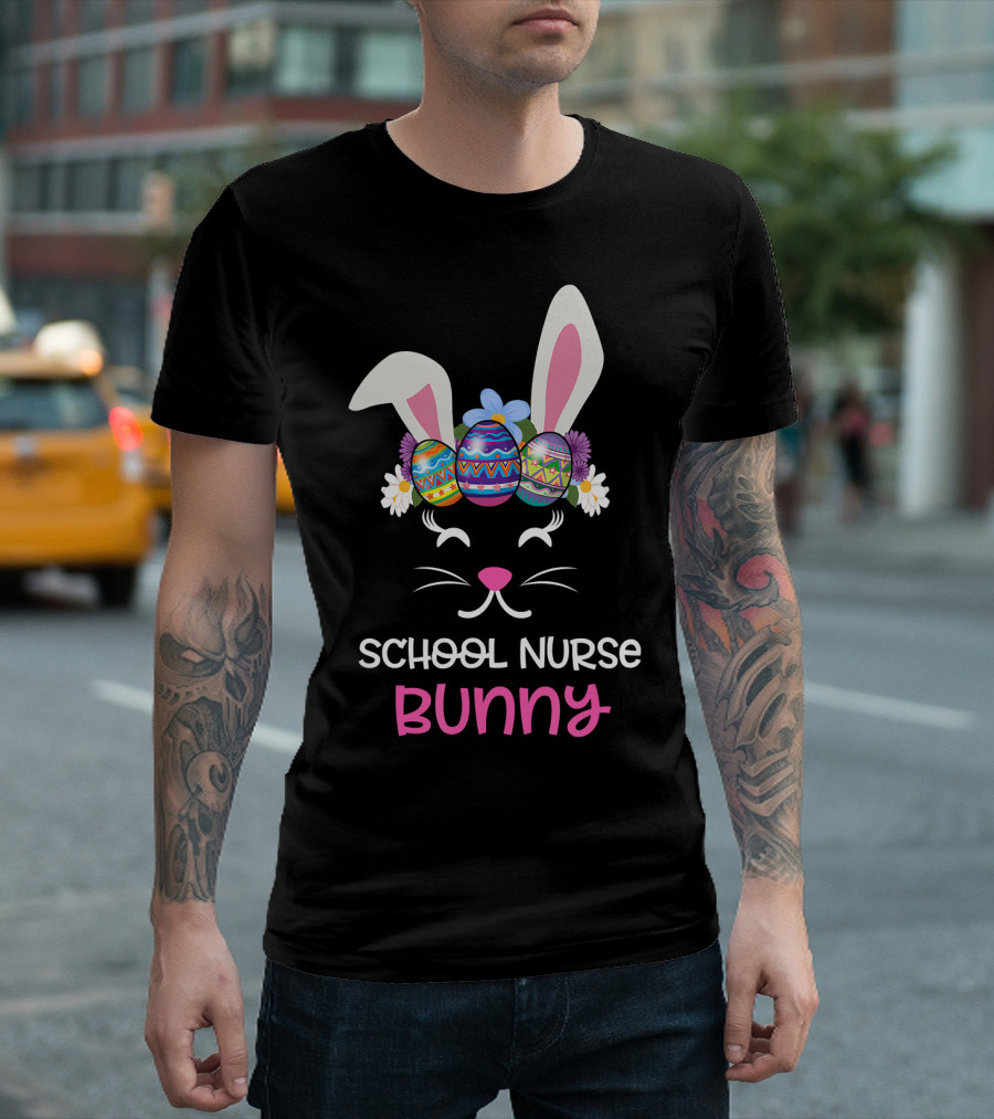 School Nurse Bunny Face with Easter Egg Crown T-Shirt