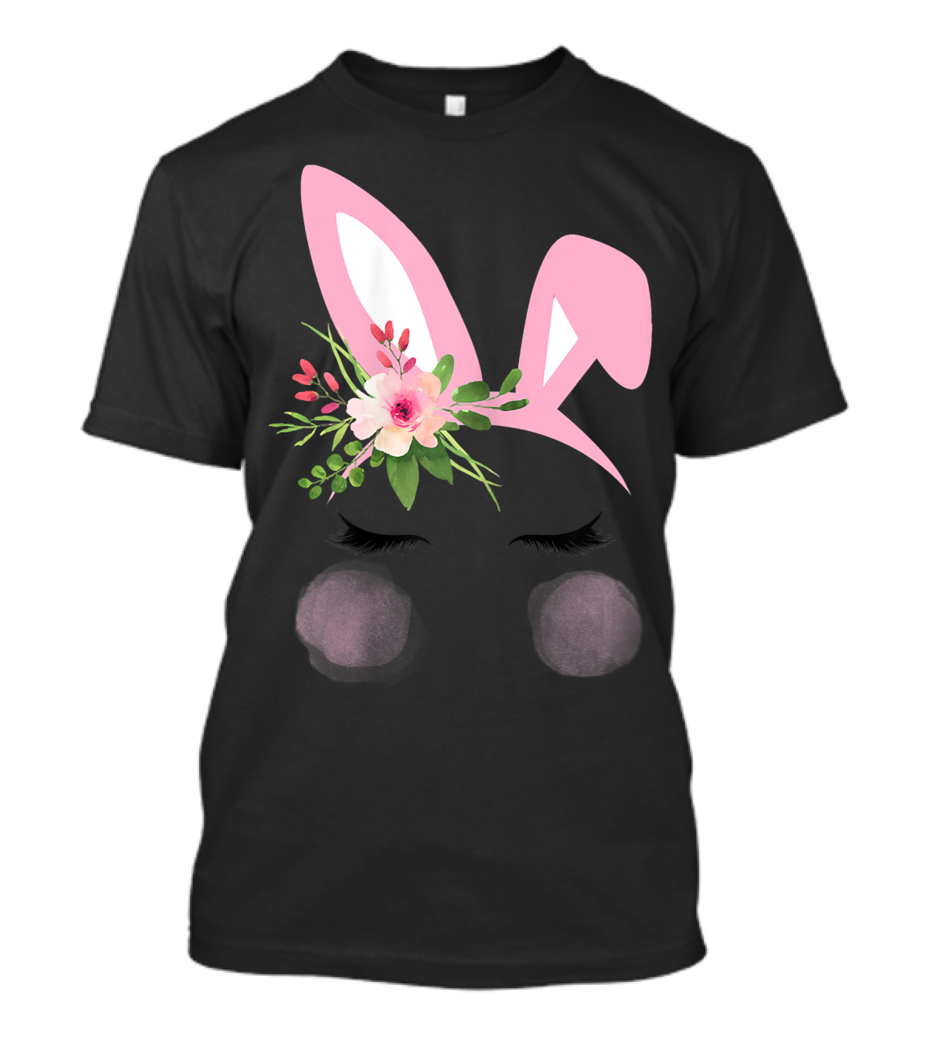Easter Bunny Pink Flower Headband With Watercolor Floral Accents And Blush Cheeks T-Shirt