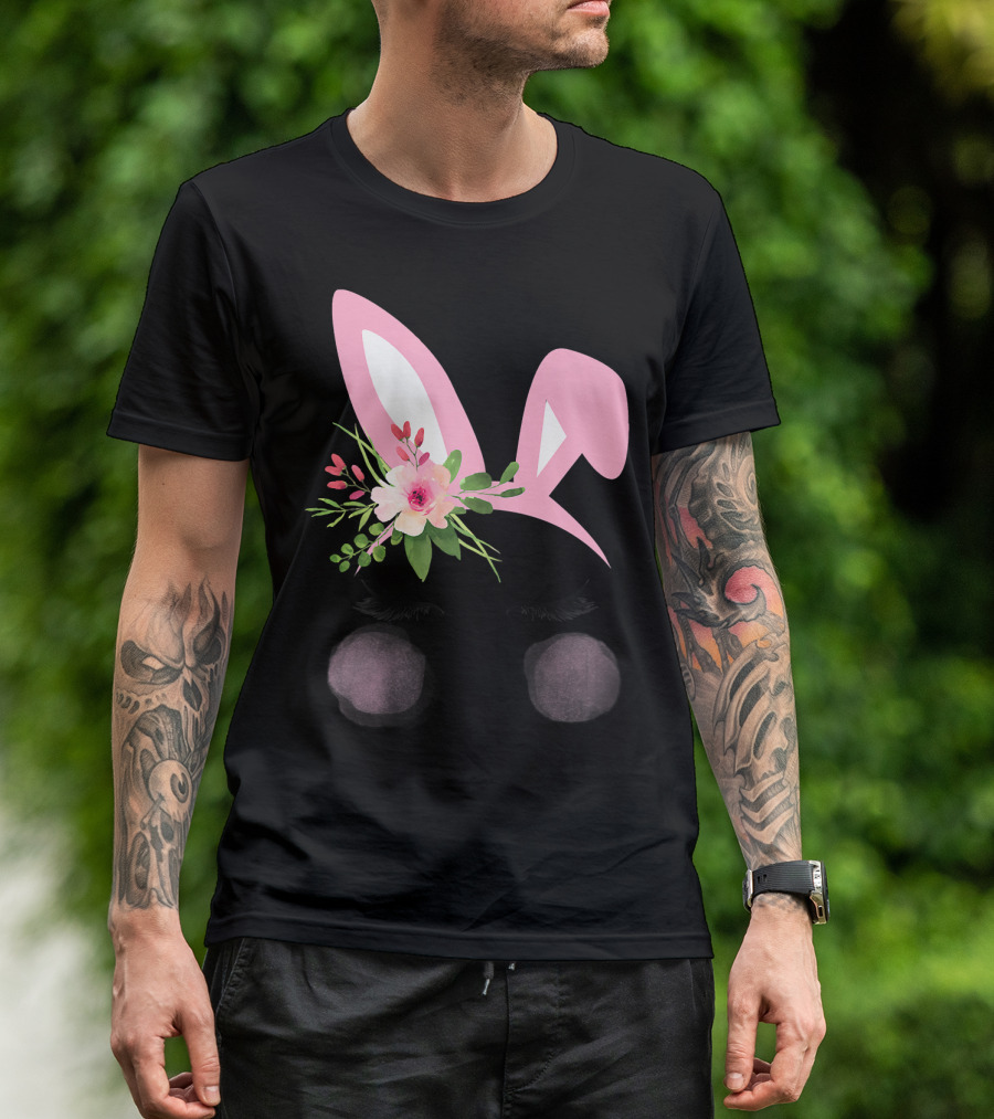 Easter Bunny Pink Flower Headband With Watercolor Floral Accents And Blush Cheeks T-Shirt