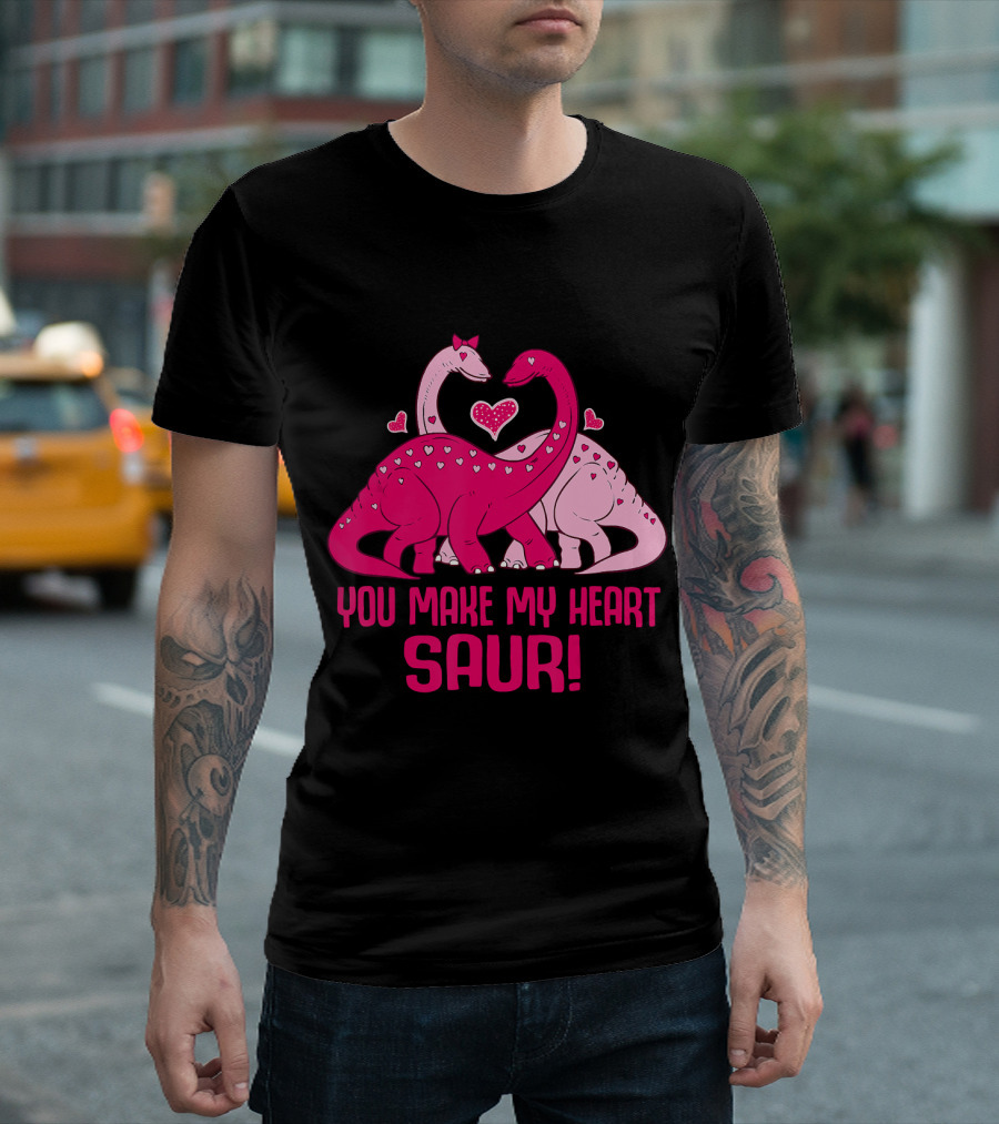 You Make My Heart Saur Cute Dinosaur Valentine's Day T-Shirt