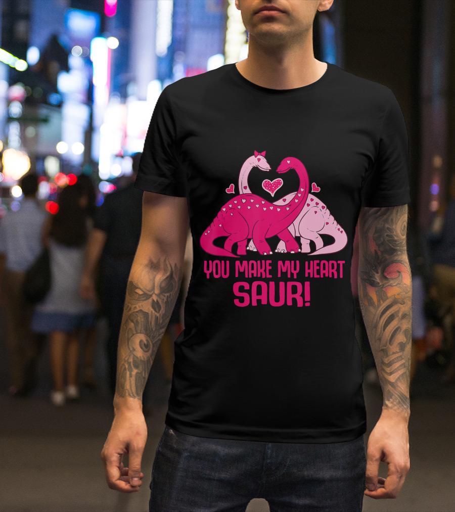 You Make My Heart Saur Cute Dinosaur Valentine's Day T-Shirt