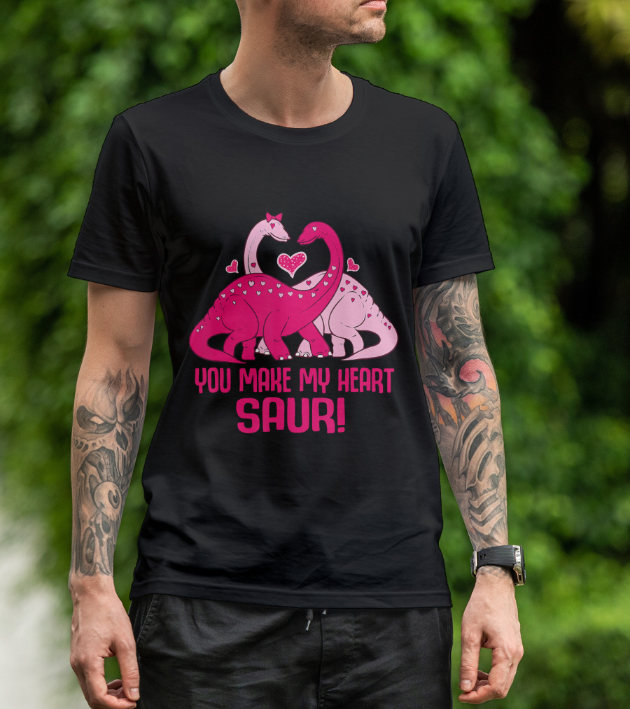 You Make My Heart Saur Cute Dinosaur Valentine's Day T-Shirt