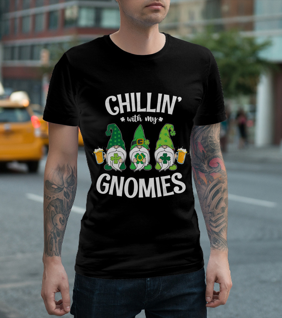 Chillin' With My Gnomies Shamrock Beer St. Patrick's Day Gnome Trio T-Shirt