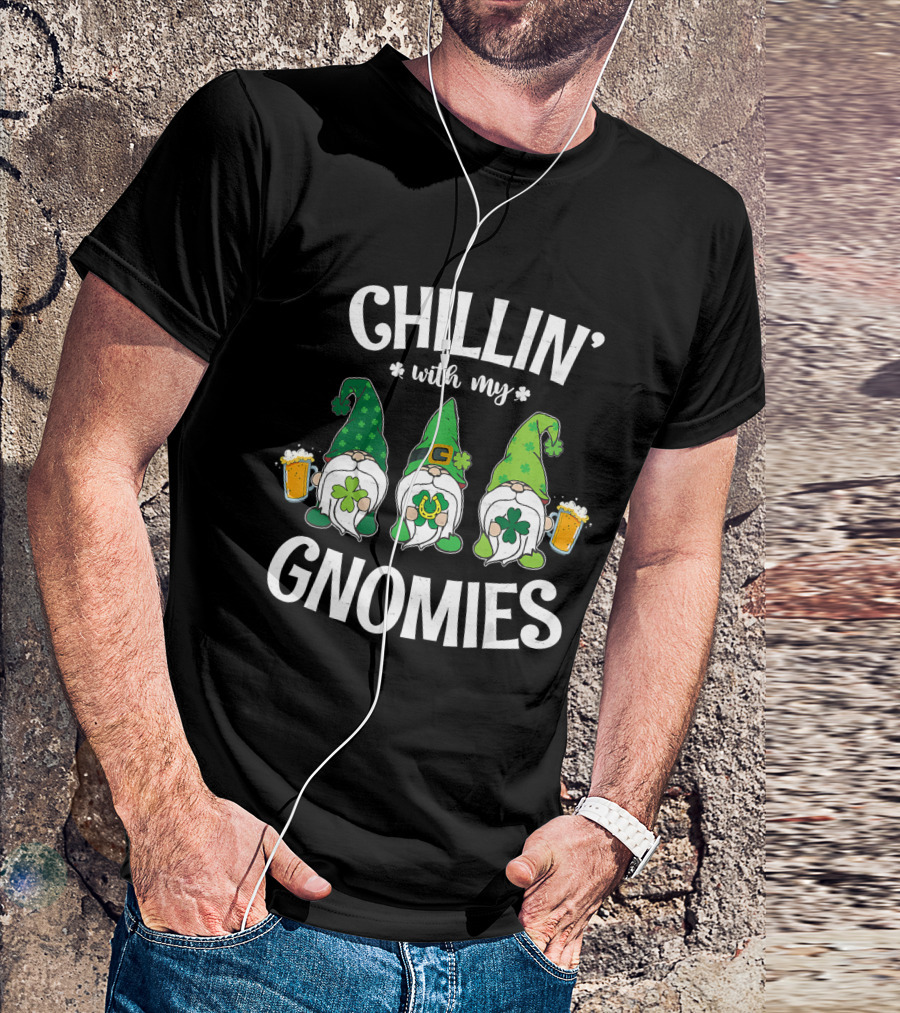 Chillin' With My Gnomies Shamrock Beer St. Patrick's Day Gnome Trio T-Shirt